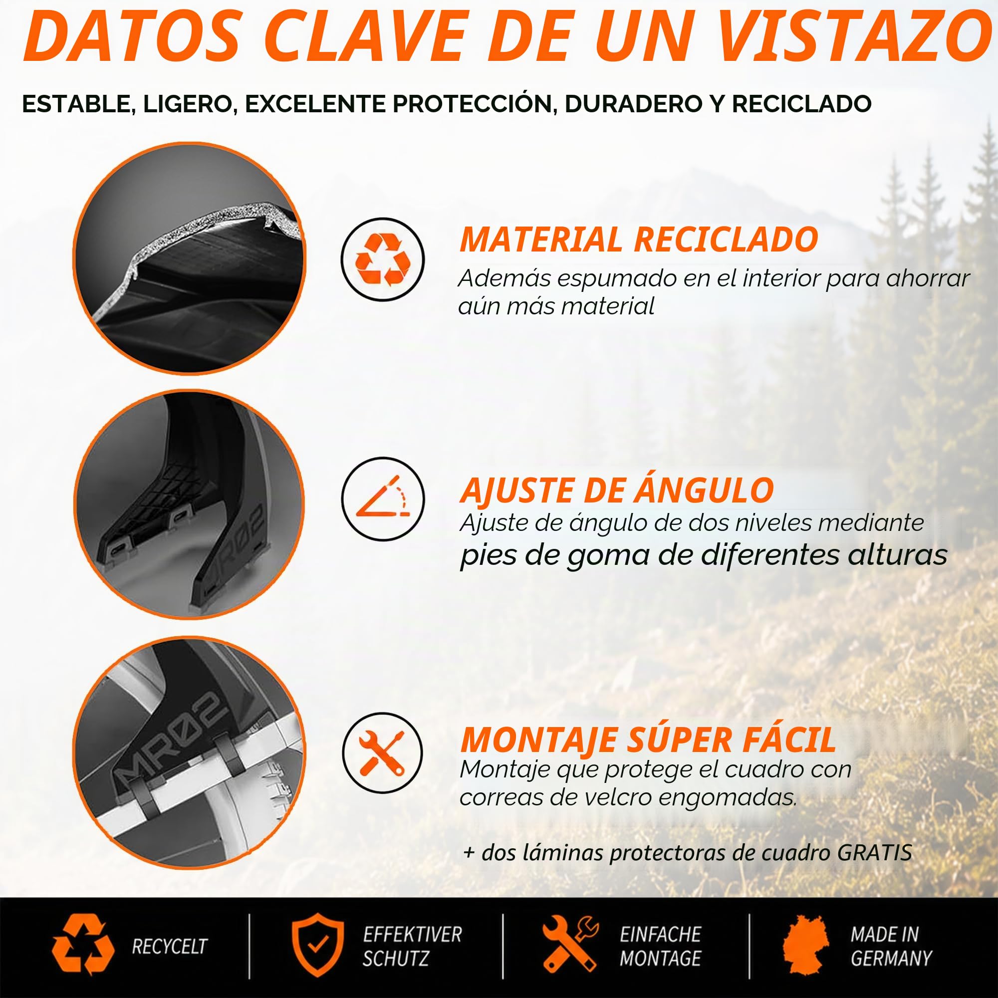 unleazhed Guardabarros para bicicleta de montaña M02 y MR02 | MTB Mudguard | Guardabarros delantero y trasero MTB | Fabricado en Alemania