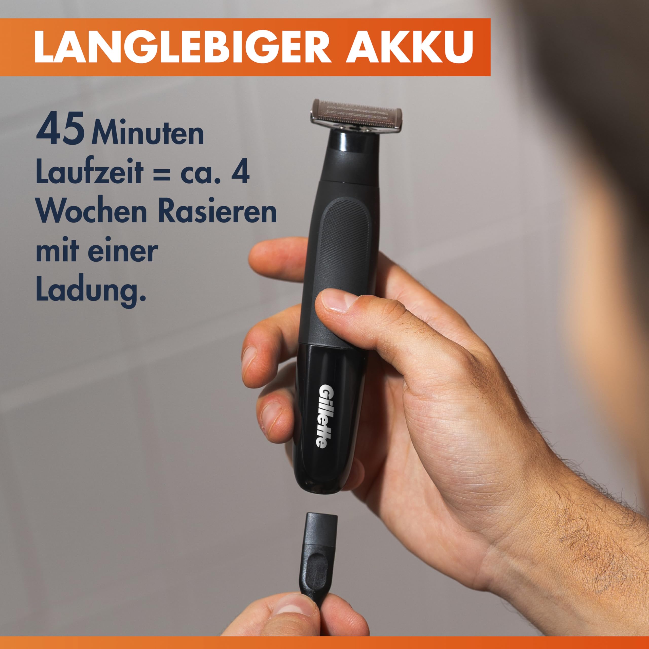 Gillette Fusion One Hybrid Rasierer Herren Elektrisch, Schwarz - Barttrimmer Und Körperrasierer, Bodygroom, 45-Min Akku, Powered von Braun, Wasserdichter Trimmer, Inkl. 3 Kammaufsätze Und 1 Körperkamm