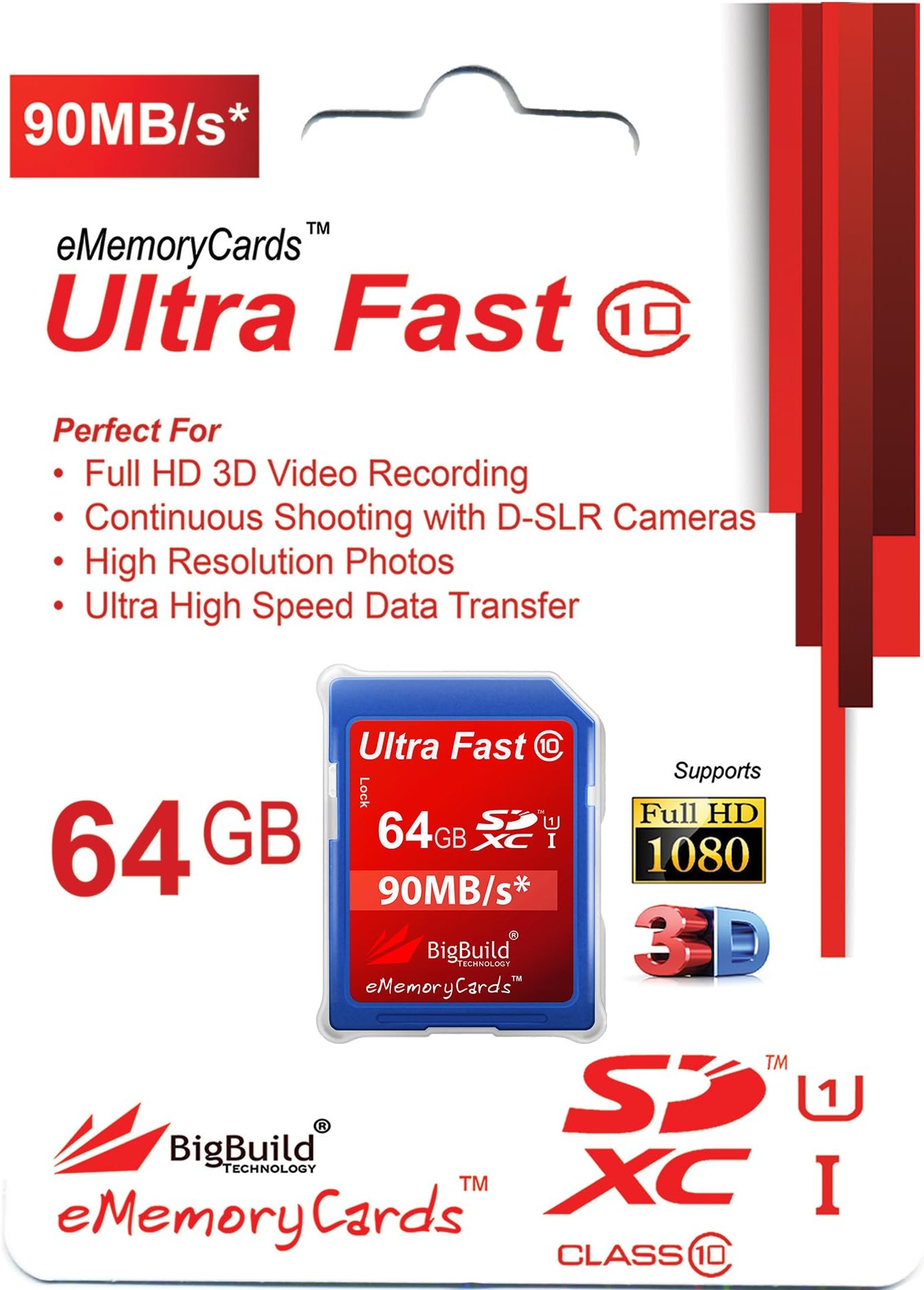 64GB Ultra Fast 90MB/s Memory Card for JVC GZ R300 T, R405BEU, R405DEU, R410BEU, R415BEU, R415WEK, R430BEU, R435, R435DEK, R435GEK Camcorder, Class 10 SDXC, BigBuild Technology