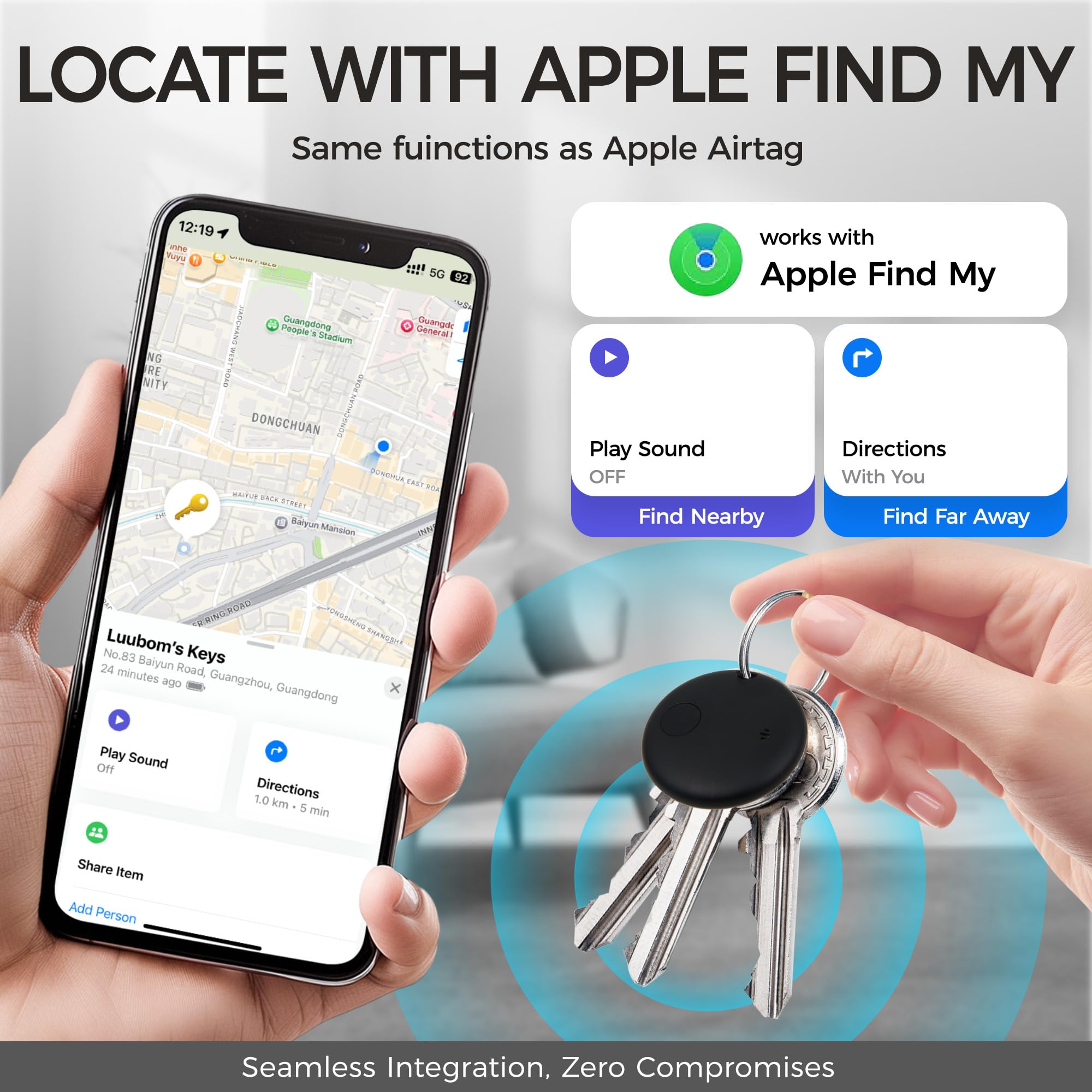 Lot de 2 étiquettes intelligentes IP66 jusqu'à 90 dB, fonctionne avec le tracker Bluetooth Apple Find My (iOS uniquement) pour clés, sacs, animaux domestiques