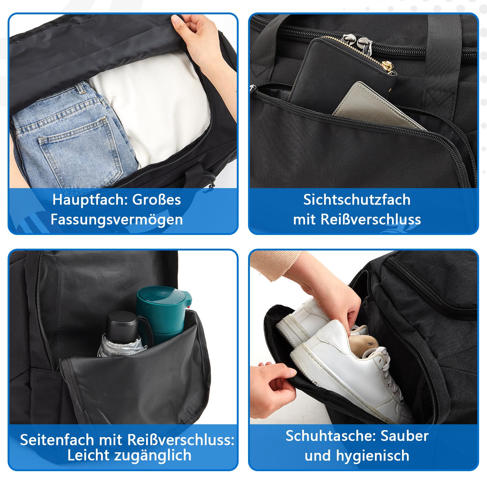 Weewooday 5er Dachbox Tasche Set 4 Dachgepäckträger Tasche 61 cm 55L und 1 Dachgepäck 51 cm 35L Duffel Bag mit Schuhfach Schwarze Reisetasche mit 5 Gepäckanhänger für Auto Dachbox Urlaub Camping Umzug