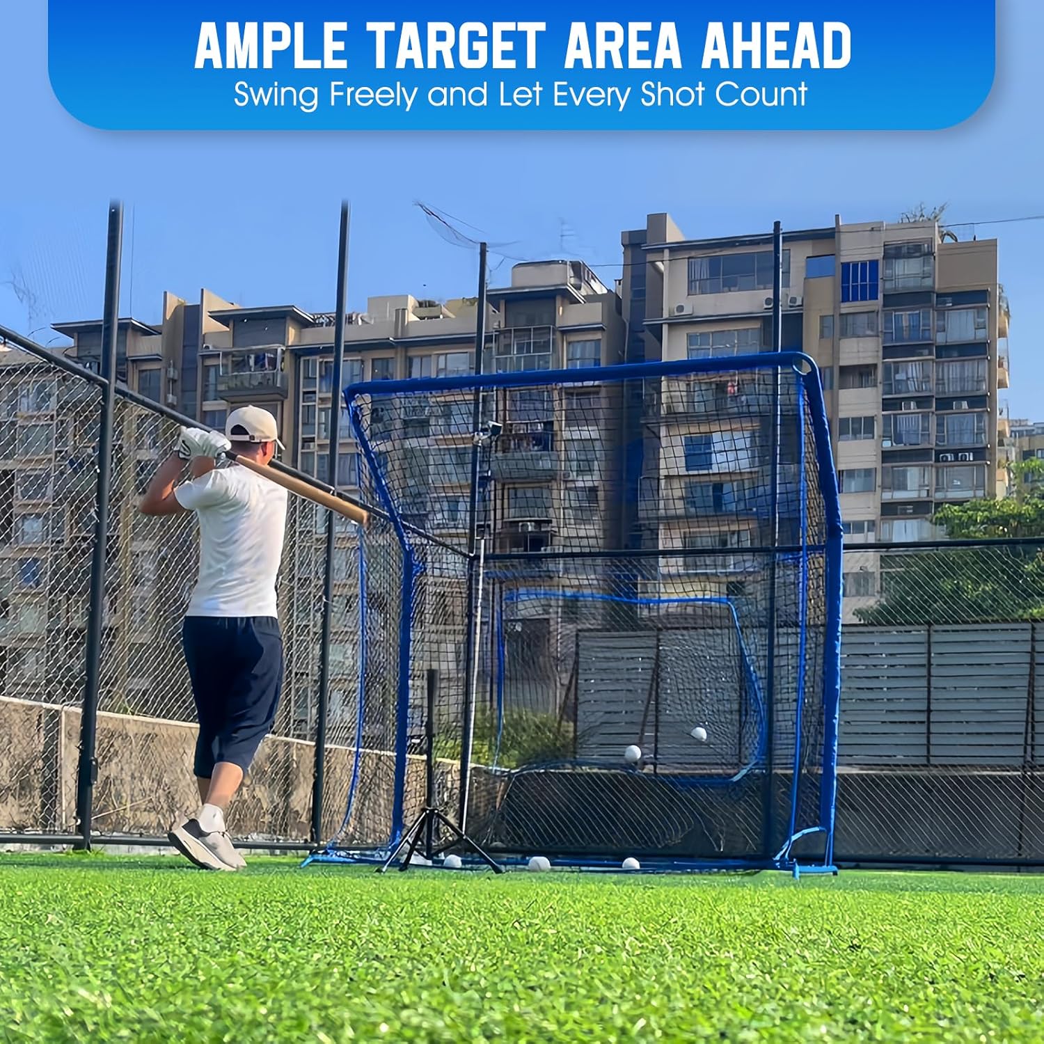 Baseball Softball Net with Blocking System, 7x7ft/6x6ft Practice Cage for Batting/Pitching/Fielding, Metal Frame with Elevated Base and Storage Bag for Backyard Outdoor Indoor