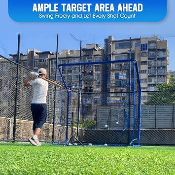 Baseball Softball Net with Blocking System, 7x7ft/6x6ft Practice Cage for Batting/Pitching/Fielding, Metal Frame with Elevated Base and Storage Bag for Backyard Outdoor Indoor | All-Around Ball Containment, Heavy-Duty Pre-Assembled Metal Frame, 7-Ply Tear Resistant Net, for Backyard Hitting & Pitching