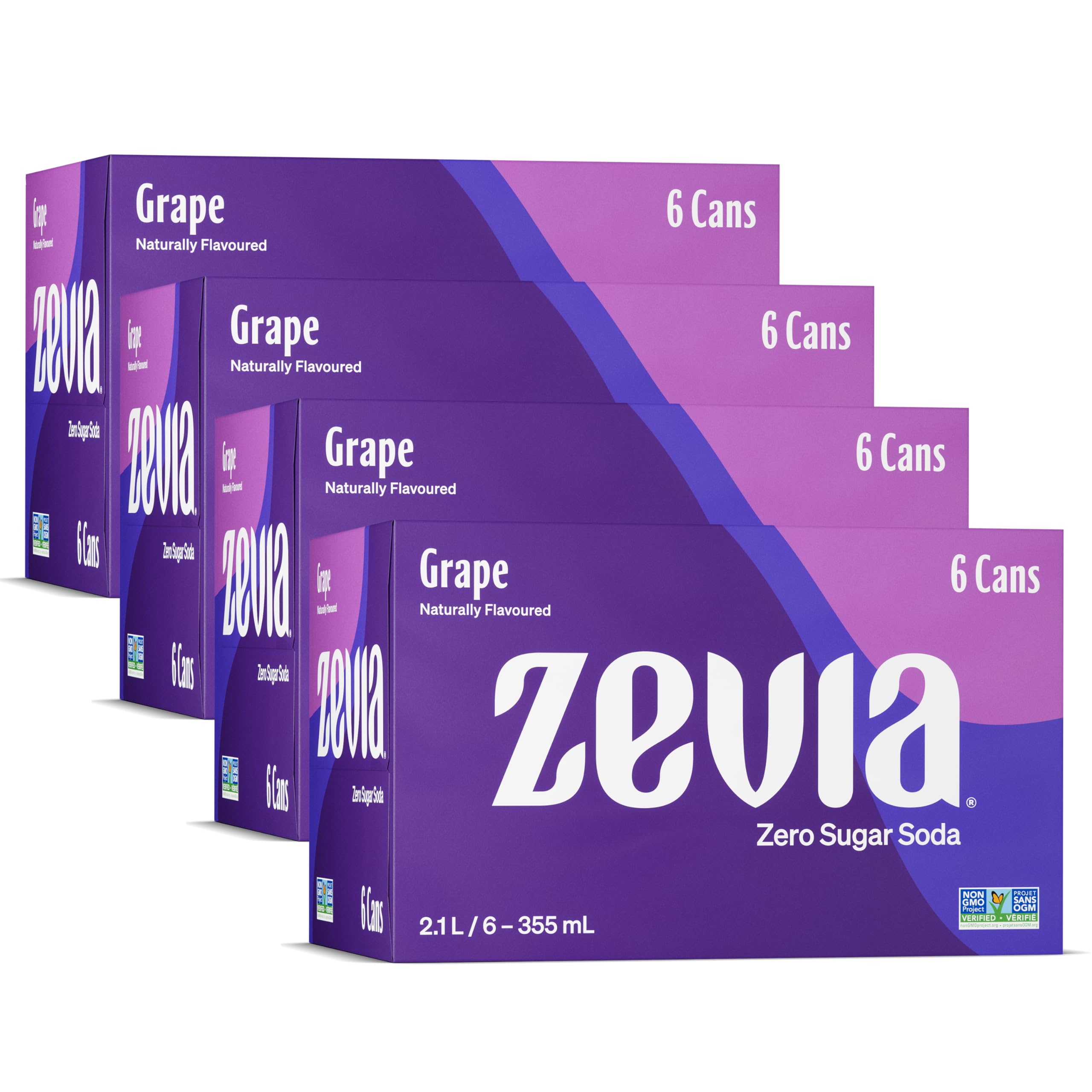 Zevia Zero Sugar Soda, Grape, 355 mL Cans (4x6-Packs, 24 Cans