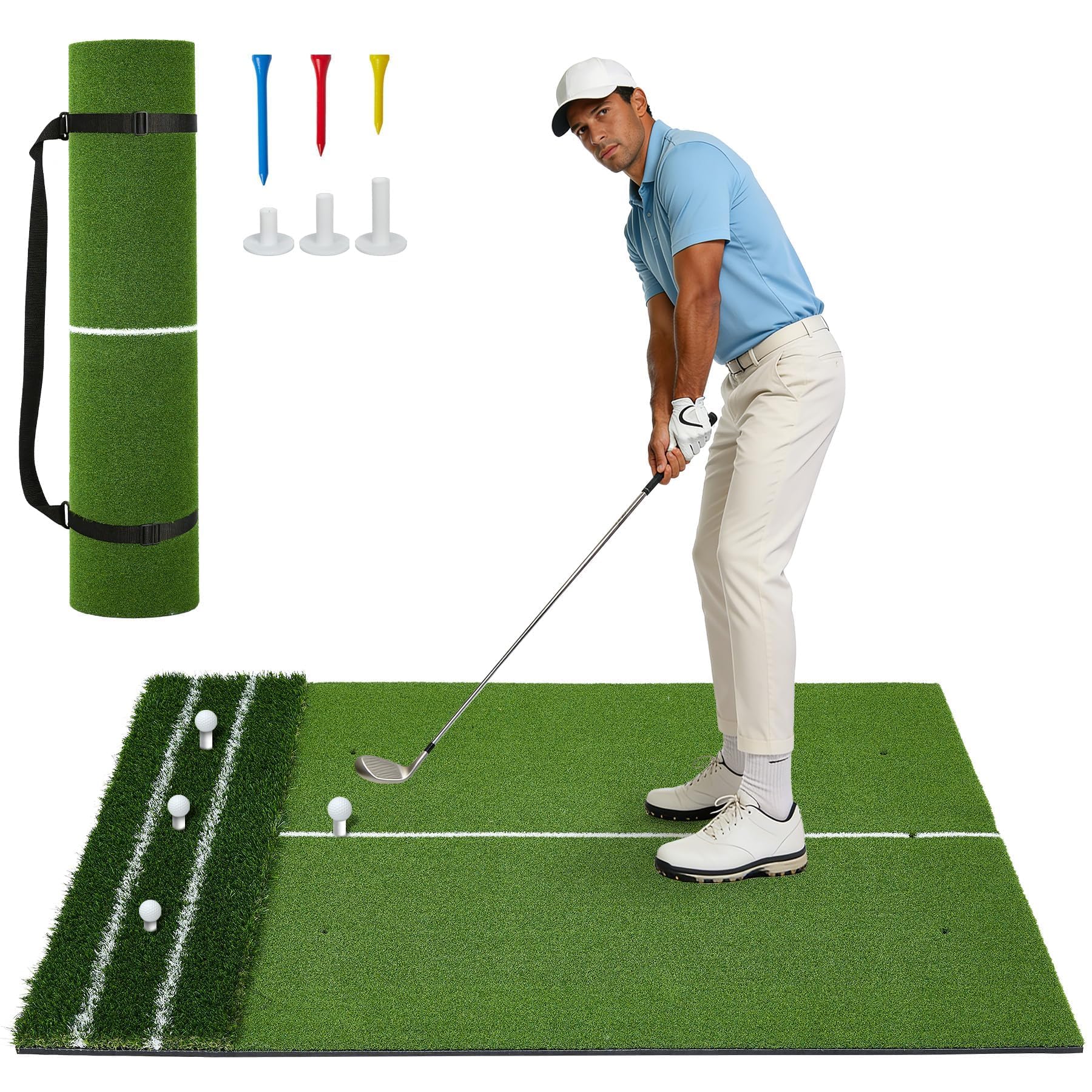 Tapis De Frappe Golf en PE, Double Gazon Artificiel 152x121x4,5 cm, Tapis d’Entraînement De Golf Épaissi pour Intérieur Et Extérieur