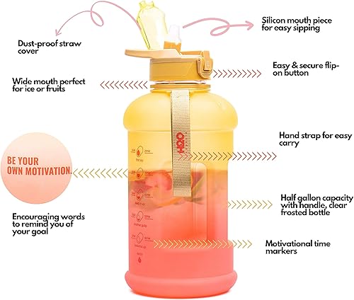 Miniatura 3 de H2O Cápsula INSPO de medio galón soleado mañana y 32 onzas de flor de loto Set de botellas de agua motivacionales con marcador de tiempo y paja