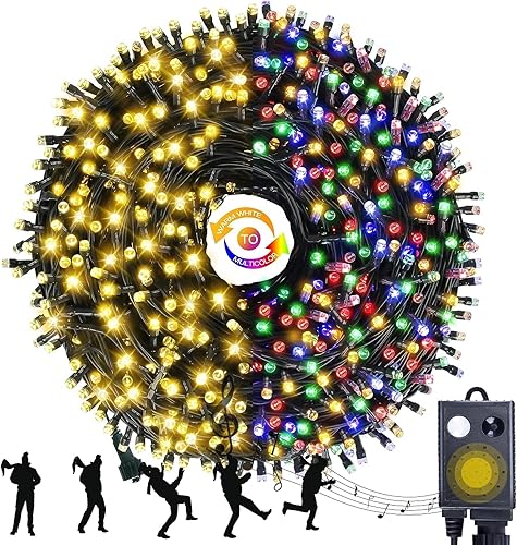 Miniatura 1 de Tira de luces de Navidad con sensor de movimiento musical que cambian de color, 110 pies, 400 LED, blanco cálido, multicolor, luces de árbol de