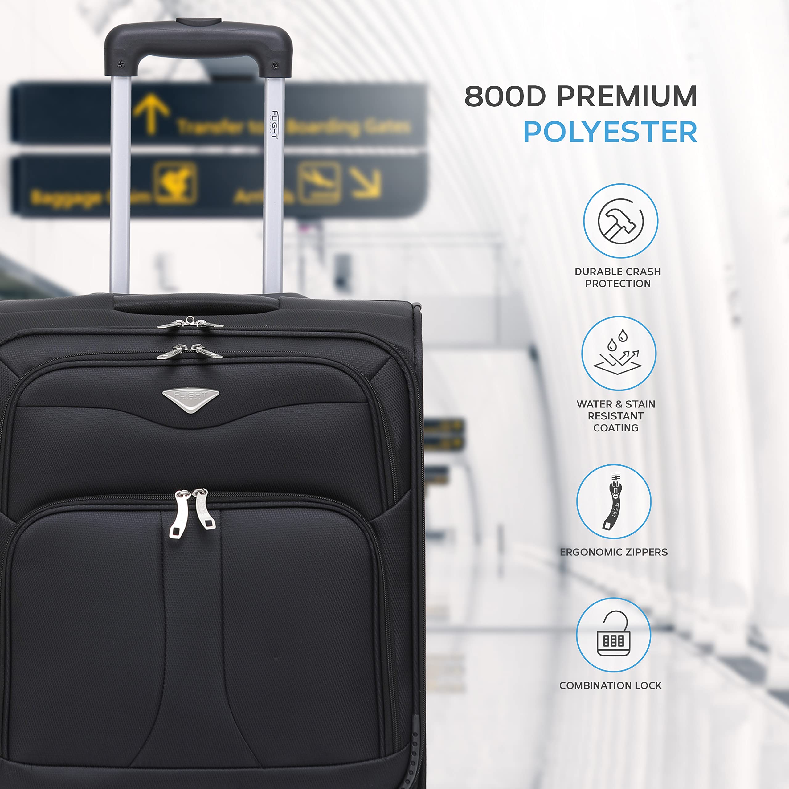 Flight Knight Set of 2 Lightweight 4 Wheel 800D Soft Case Suitcase Cabin Carry On Hand Luggage Ryanir Maximium prioirty Carry On Approved