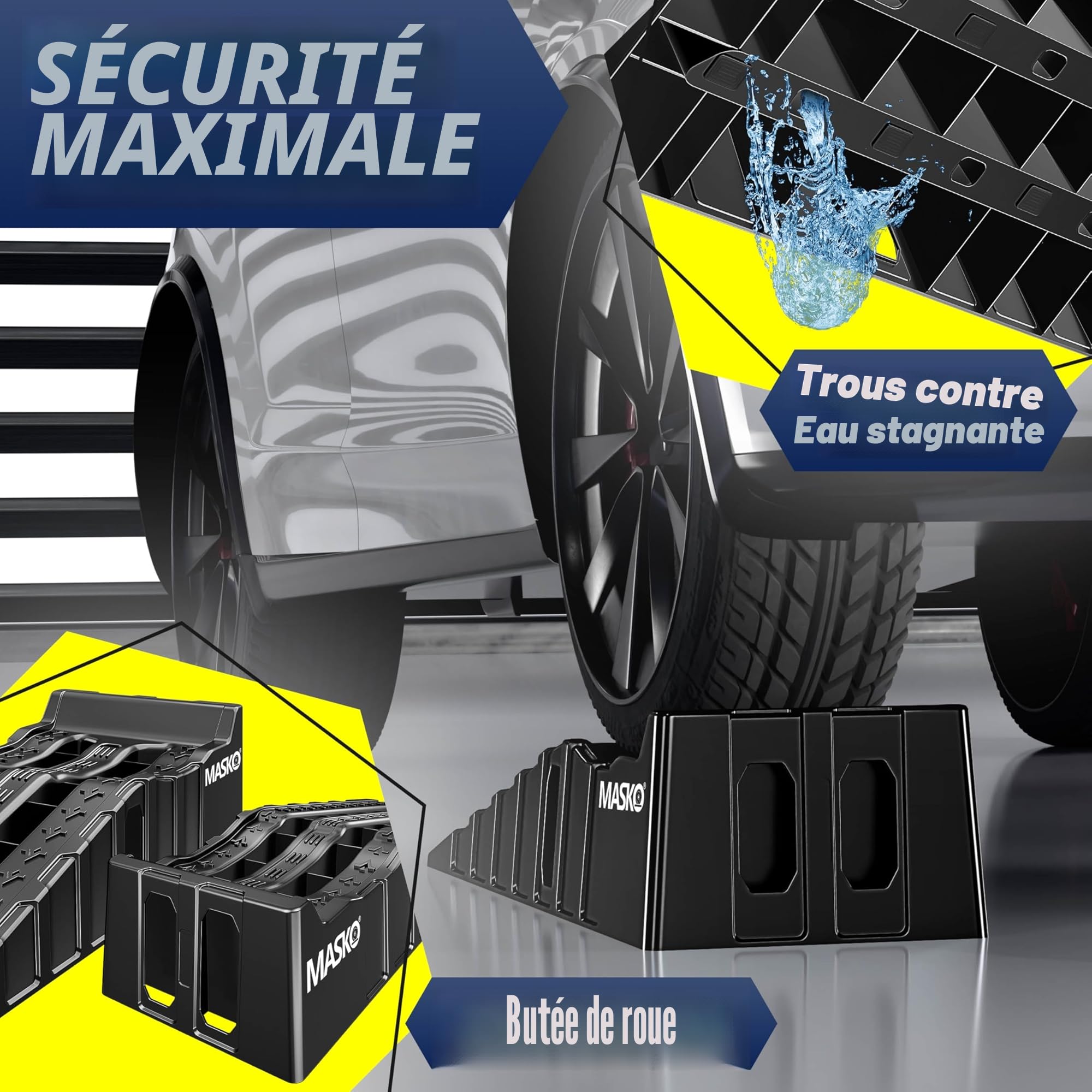 MASKO® Lot de 2 rampes d'accès | Cales de Chargement jusqu'à 5 t | Rampe de Voiture avec Protection Contre Les débordements | Rampe de Chargement antidérapante, Robuste et Extra Large