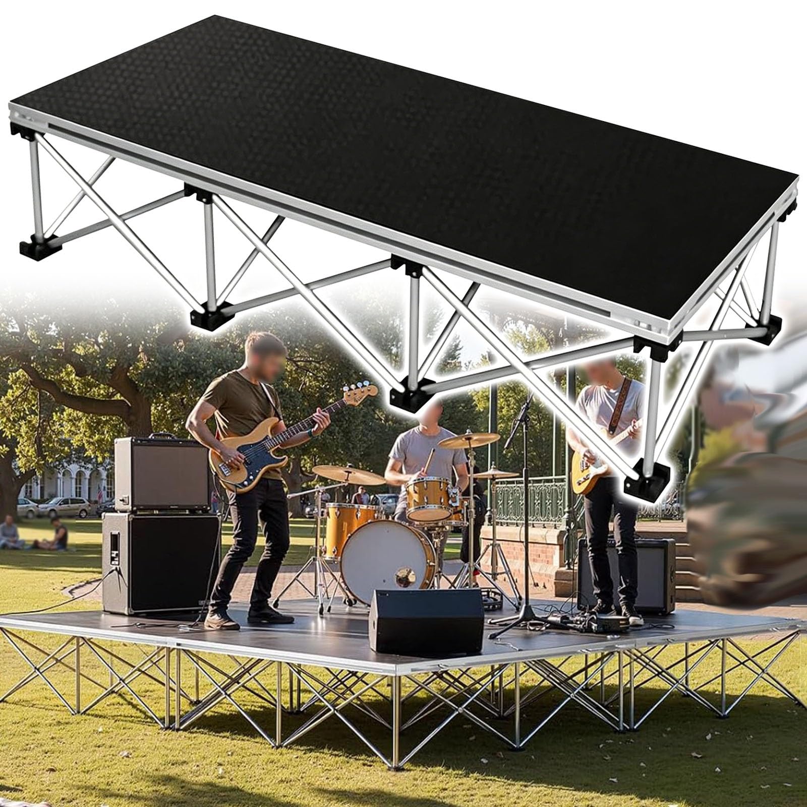 Escenario portátil de Alto Rendimiento para Bandas y Baile, Escenarios modulares Plegables de Uso Comercial con Estructura de Aluminio, Alta Capacidad de Carga(Rectangle,60cm/23.6in)