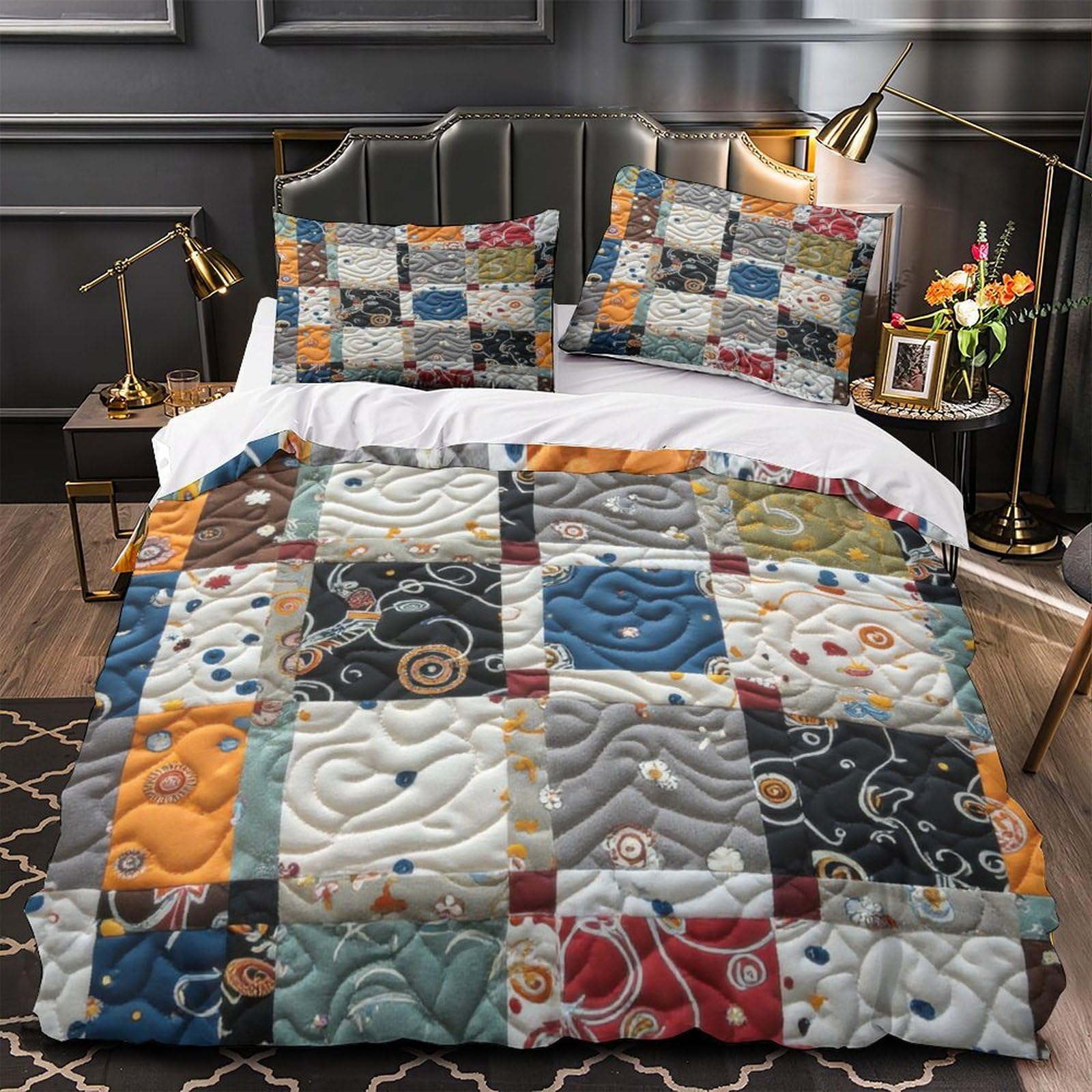 Housse de Couette Patchwork Colorée pour une Chambre d'Homme Chaleureuse et Confortable
