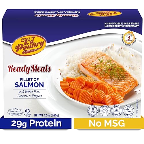 KJ Poultry Kosher Ready Meals - Filete de salmón y pescado, comida Parve MRE lista para comer, alimentos proteicos, halal, (1 unidad) preparado para