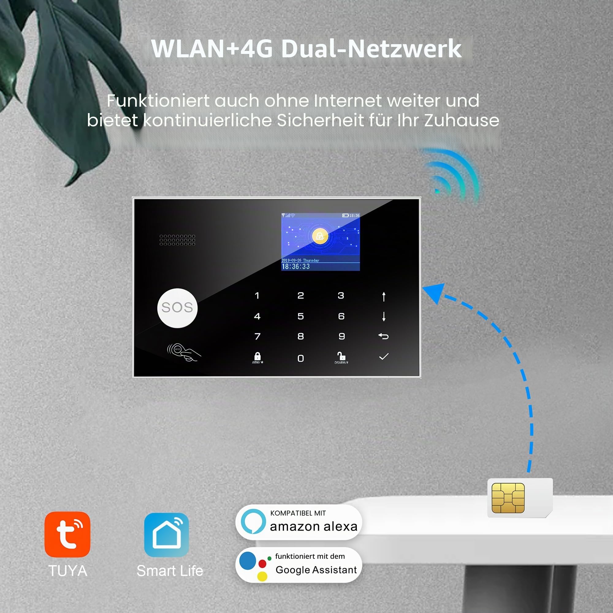 Alarmanlage, kabellos, WLAN, 20 Stück, GSM 4G, Sicherheitssystem, Einbrecher 120 DB, Kits für Zuhause, kompatibel mit Alexa, Google Assistant (G30-4G)