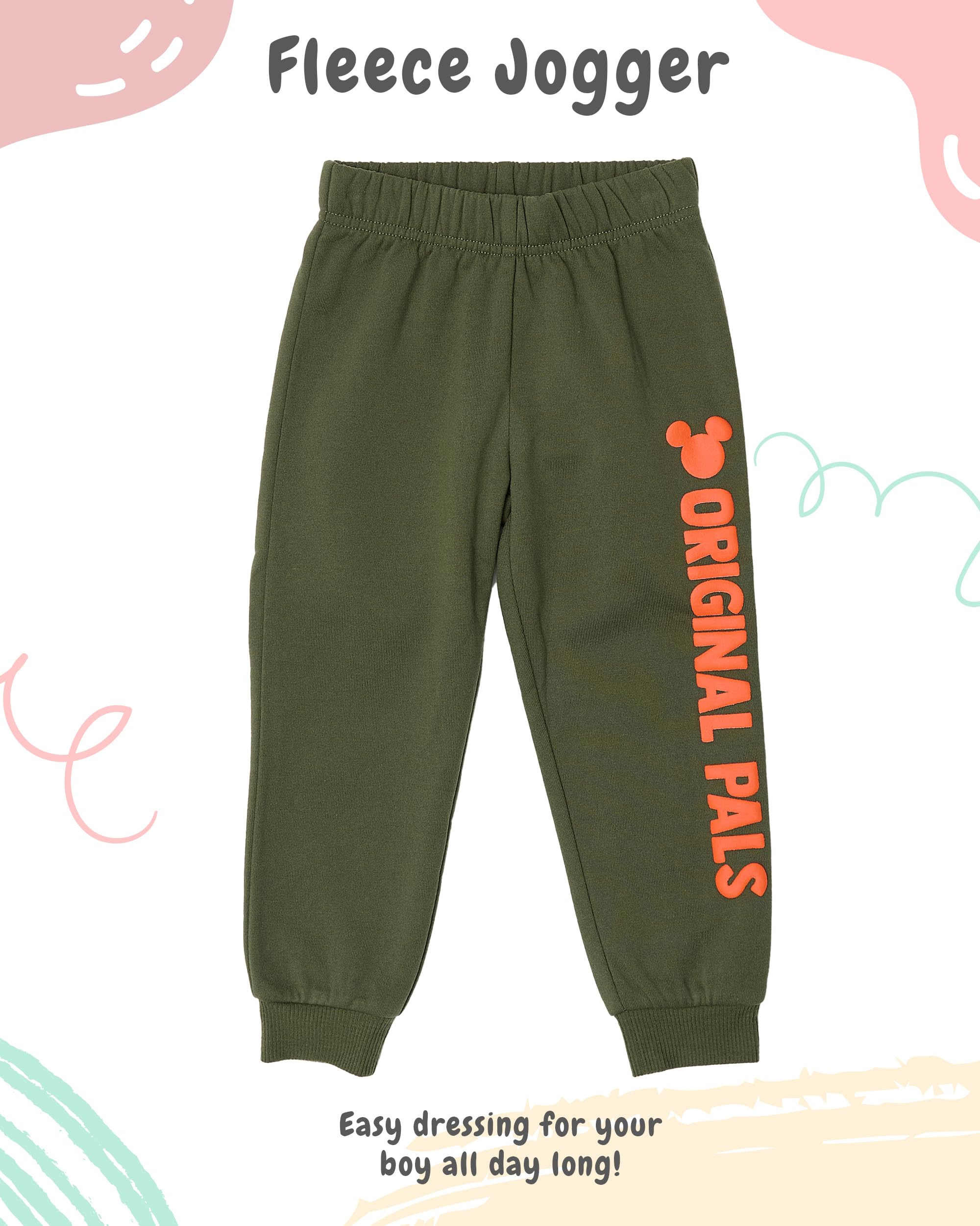 Disney Mickey Mouse Boys Hoodie and Jogger Pants Set with Lenticular Patch, 2-Piece Fleece Outfit (Green, 2T)