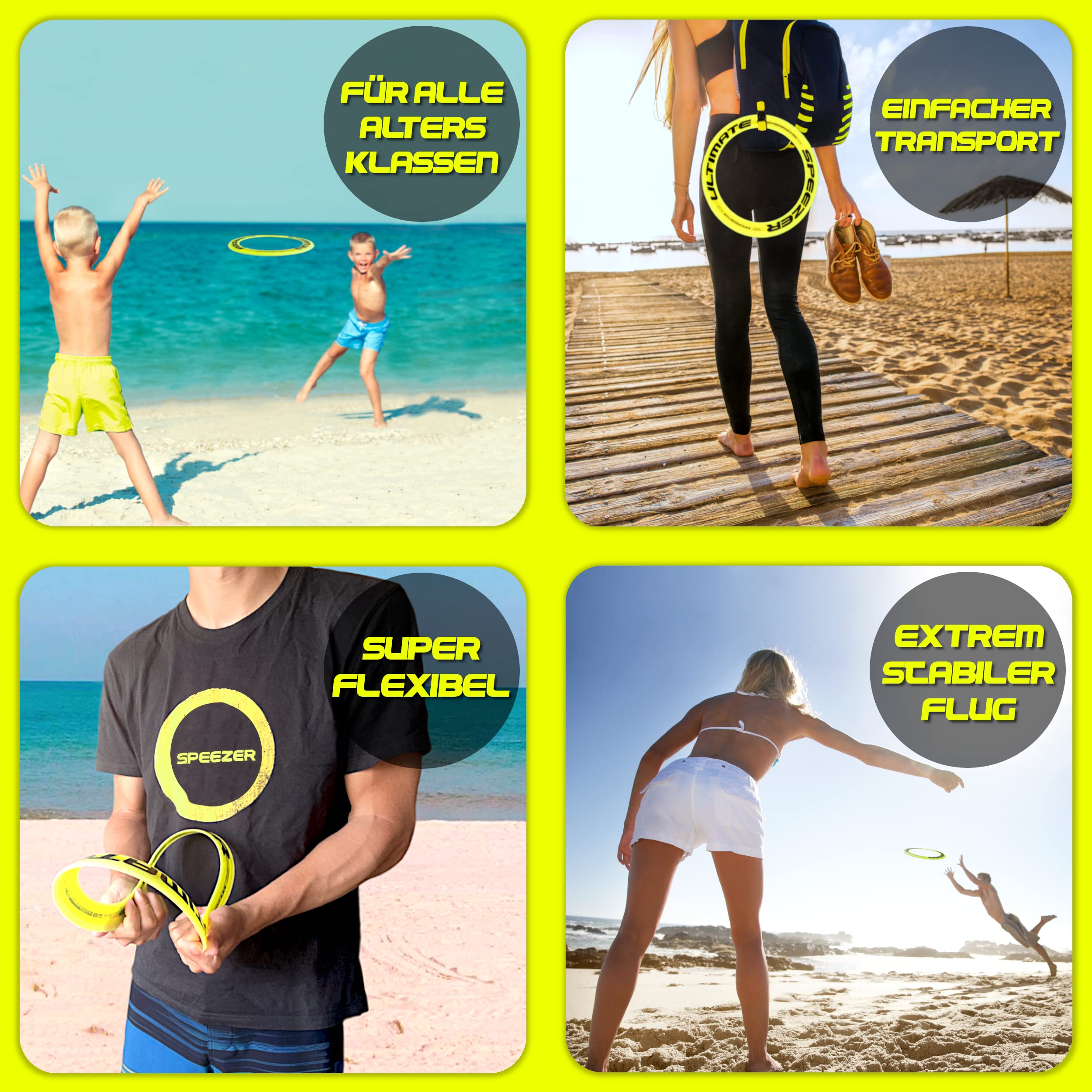 SPEEZER® Ultimate Frisbee Ring – el anillo lanzador amarillo neón con un diámetro de 33 cm es el juego divertido para deportes al aire libre para niños y adultos – el disco de frisbee