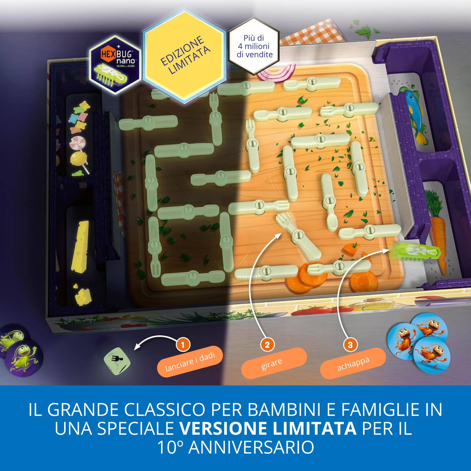 Ravensburger - La Cucaracha Glow in the Dark, Gioco da Tavolo per Tutta la Famiglia, 2-4 Giocatori, Idea Regalo per Bambini 6+ Anni, Edizione in Italiano