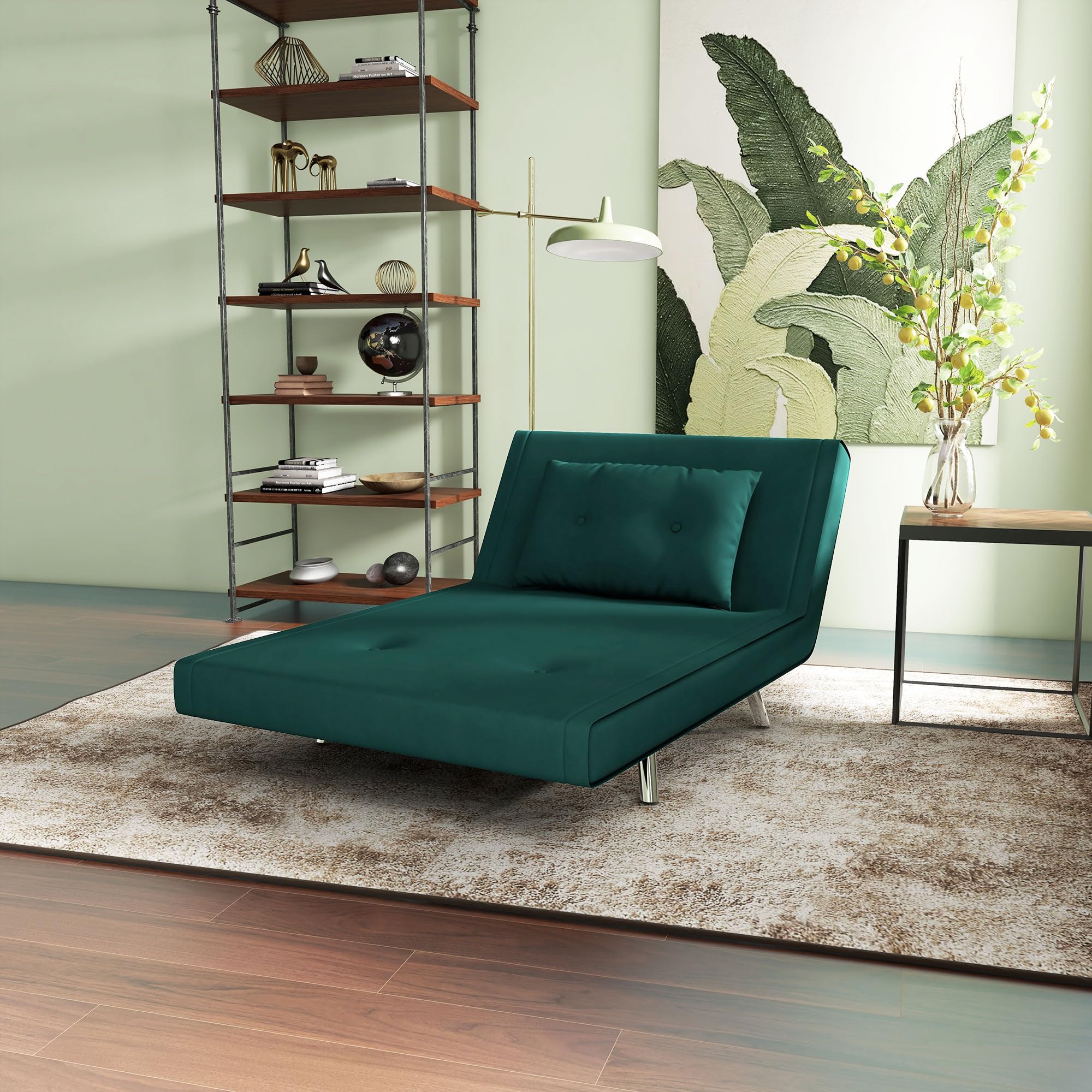 HOMCOM Poltrona Letto Singolo 3 in 1, Poltroncina Reclinabile a 3 Livelli con Rivestimento in Velluto e Cuscino, 100x88x83cm, Verde Scuro