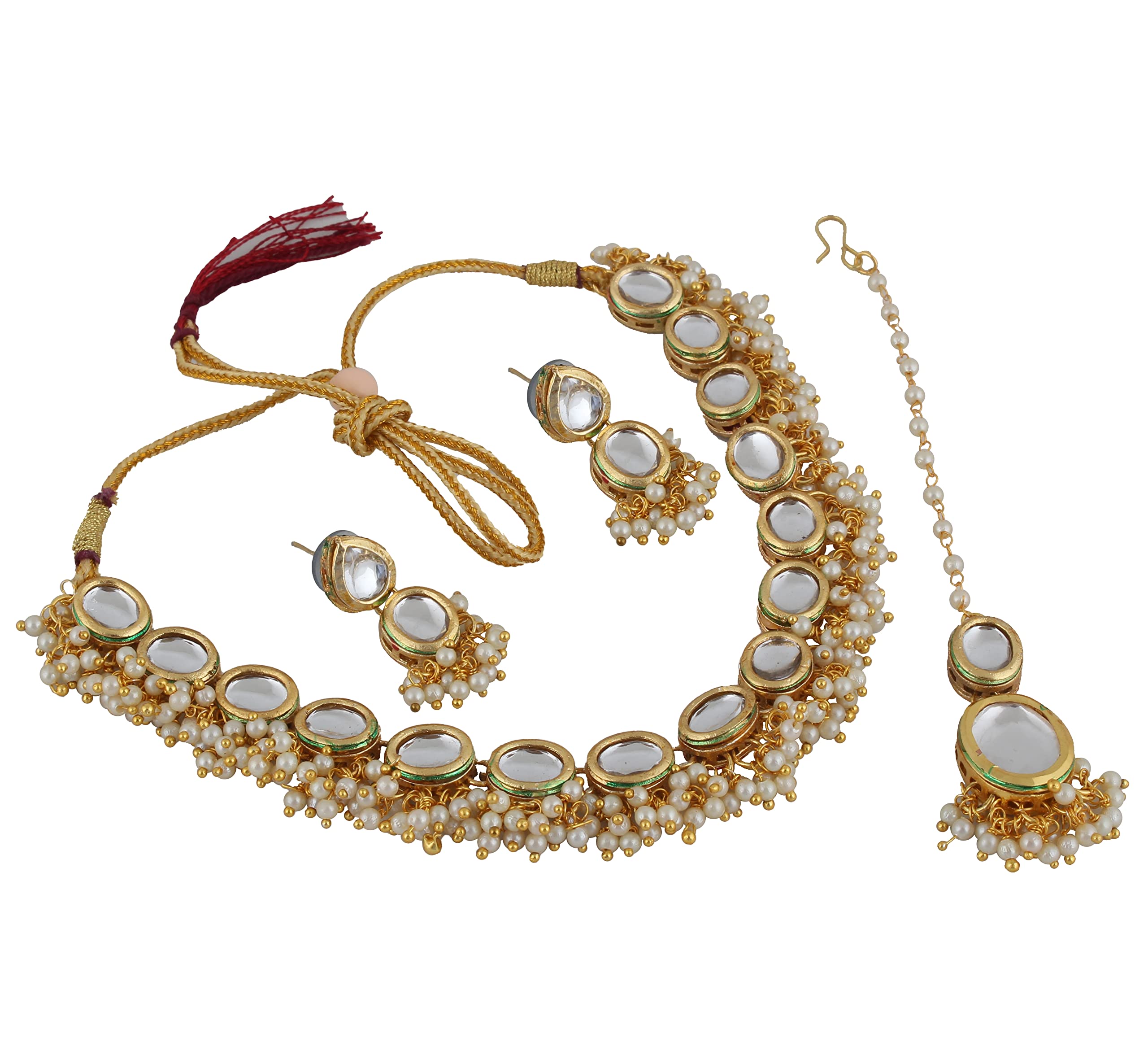 LUCKY JEWELLERY Back Meenakari 18k Gold Plated White Color Tika Earring Combo Jewellery Set Uncut Kundan Big Faux Kundan Dibbi Kundan Choker Necklace Set for Girls & Women (B0BC3SRVYJ) Amazon Price History, Amazon Price Tracker