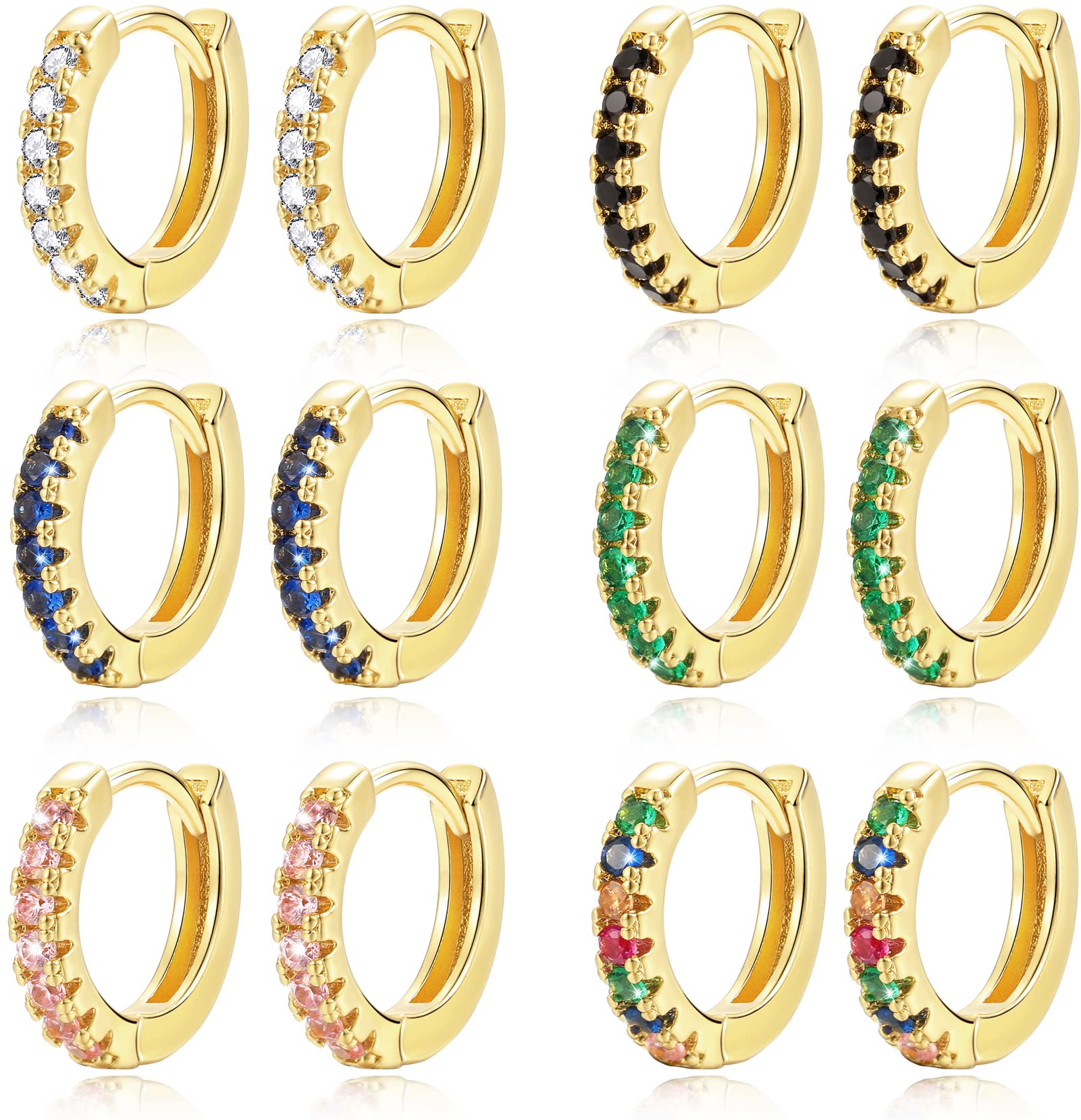 Gold Hoop Huggies Earrings Set - 5/6 Pairs Gold Sliver Plated Hoop Earrings Set for Women Men, 14K Small Dangle Chain Cuff Earrings Jewelry for Girls