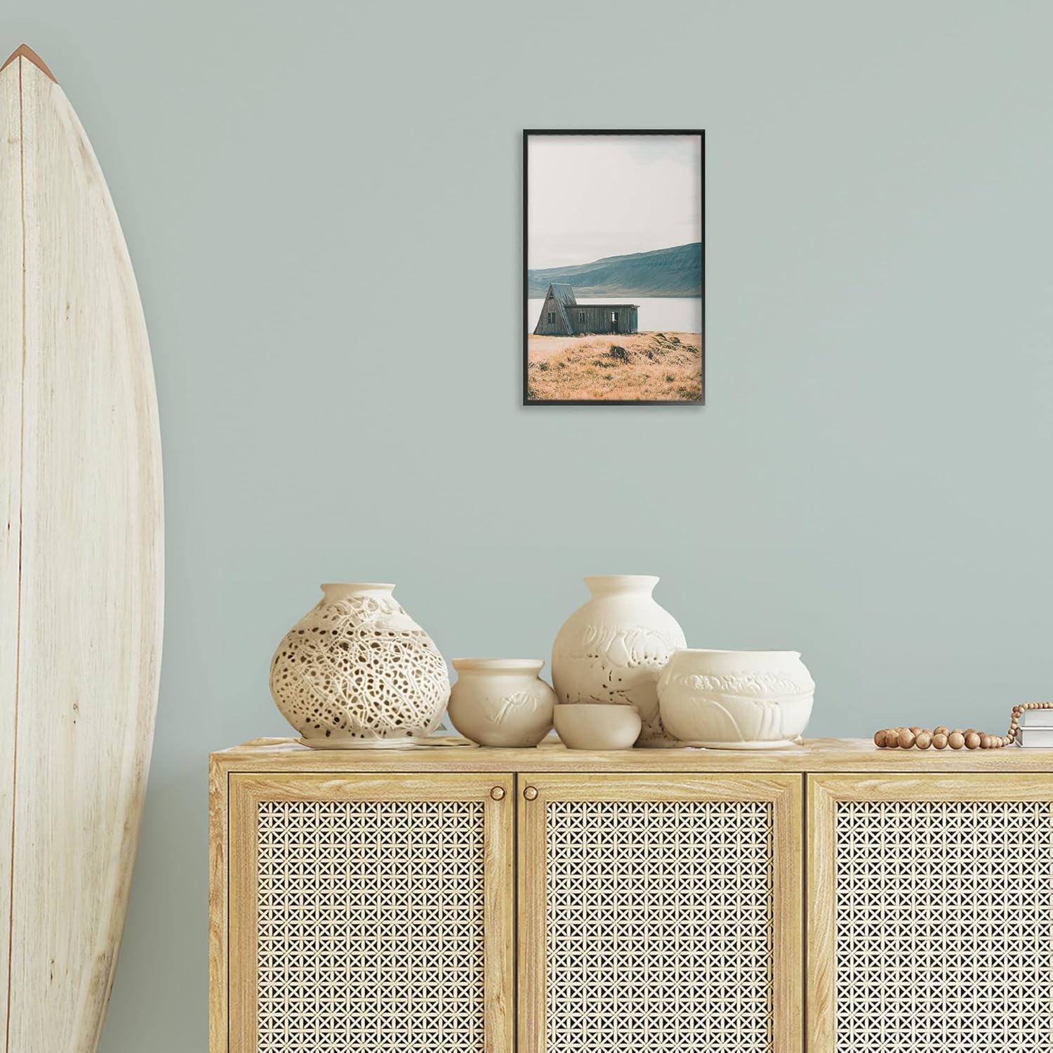 Stupell Industries Iceland Shore Cottage Black Framed Giclee Wall Art Design by Max Blakesberg Studios, 12 x 18