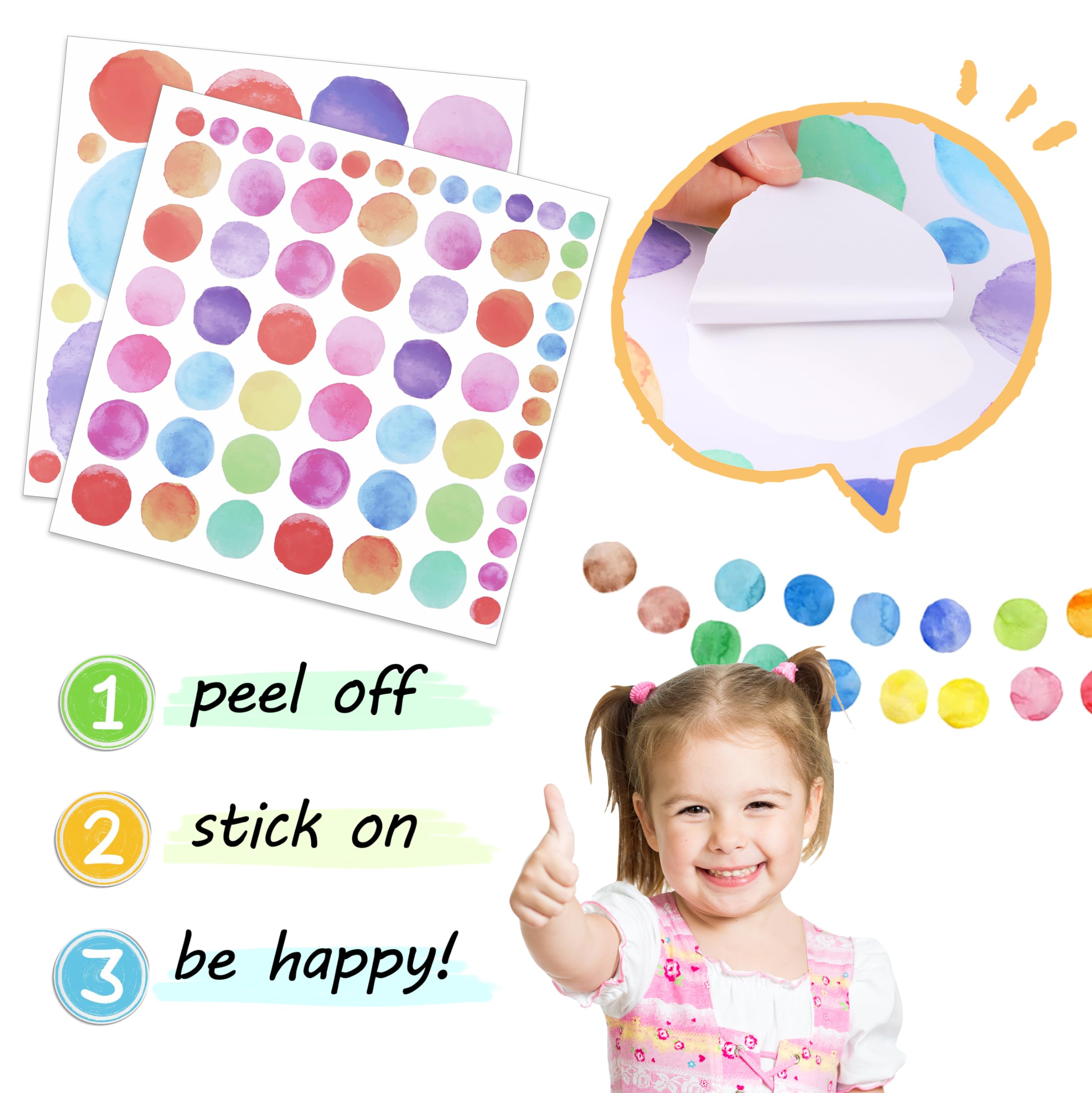194 Pezzi Punti Adesivo Murale Acquerello,Acquerello Punti Adesivo da Parete Adesivo Murale Pois Colorate per Cameretta dei Bambini Ragazza Camera da Letto Asilo Nido Festa Decor