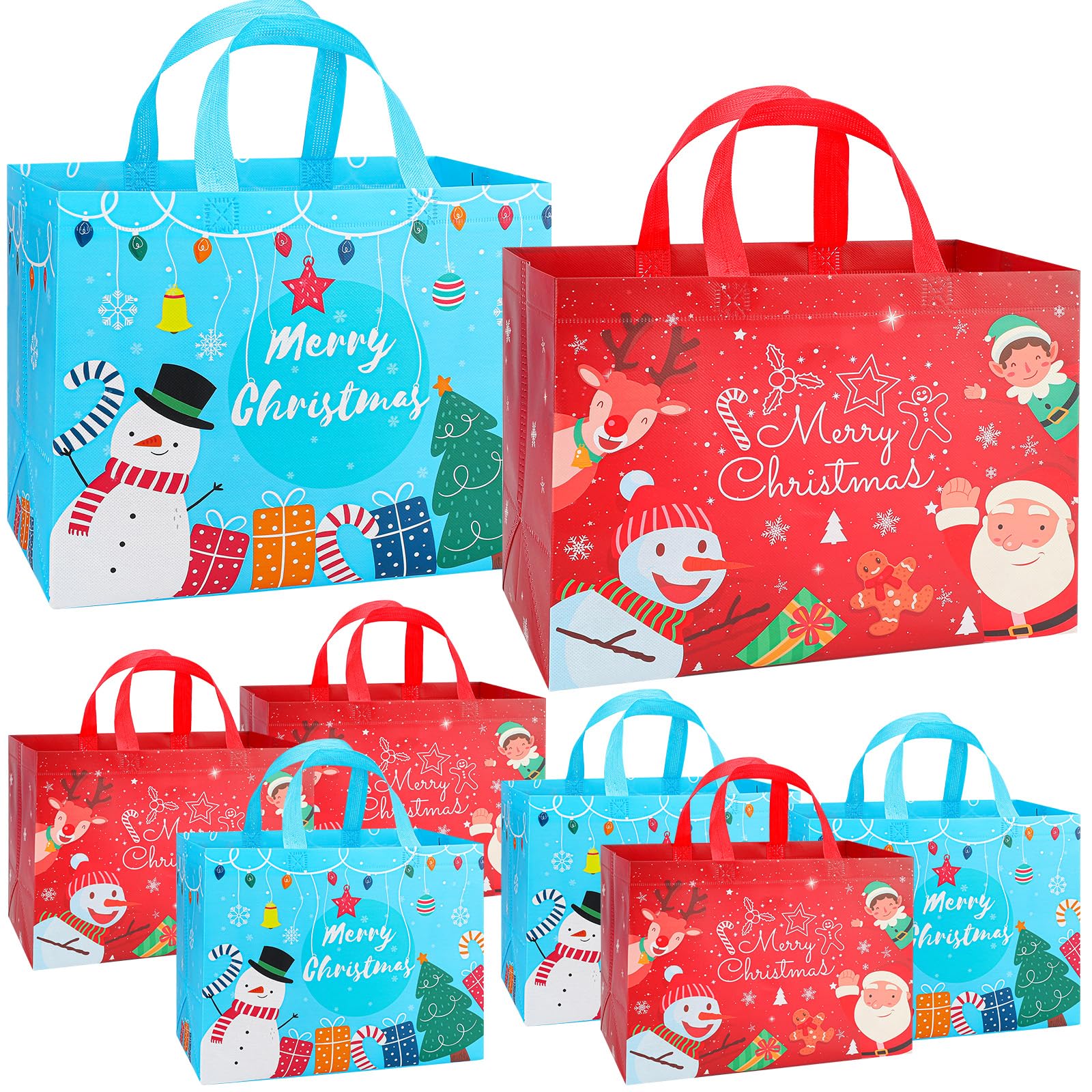 8 Pack Extra Large Christmas Gift Bags, Heavy Duty Reusable Tote Bags with Handles, Non-Woven Large Christmas Bags for Gifts, Holiday Shopping, Xmas Party Favors, 8pcs L 12.8"x9.8"x6.7"