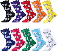 Therwen 10 Pairs Women's Novelty Socks - Fun Volleyball, Teeth, Music, Books, Smiling Face, Golf, Basketball Crew Socks