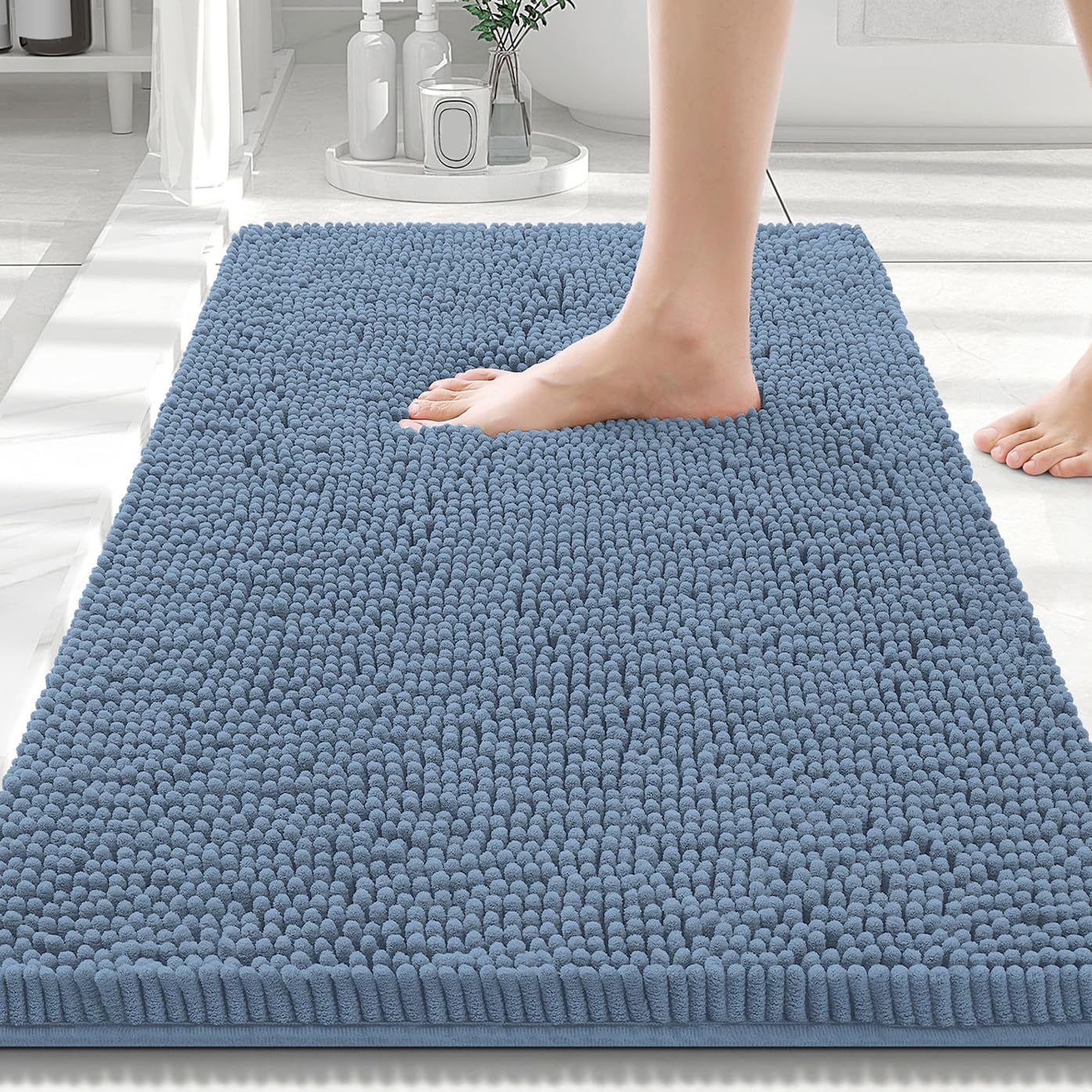 Smiry Luxury Chenille Bathroom Rugs 30x20, Extra Soft and Absorbent Shaggy Bath Mat, Machine Washable, Non-Slip Plush Carpet Runner for Tub, Shower,