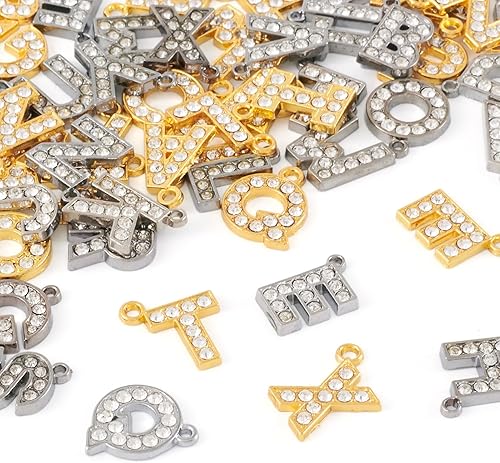 Craftdady 52 piezas de diamantes de imitación de cristal A-Z 26 dijes de letras micro pavé CZ piedra inicial del alfabeto mayúscula colgantes 2