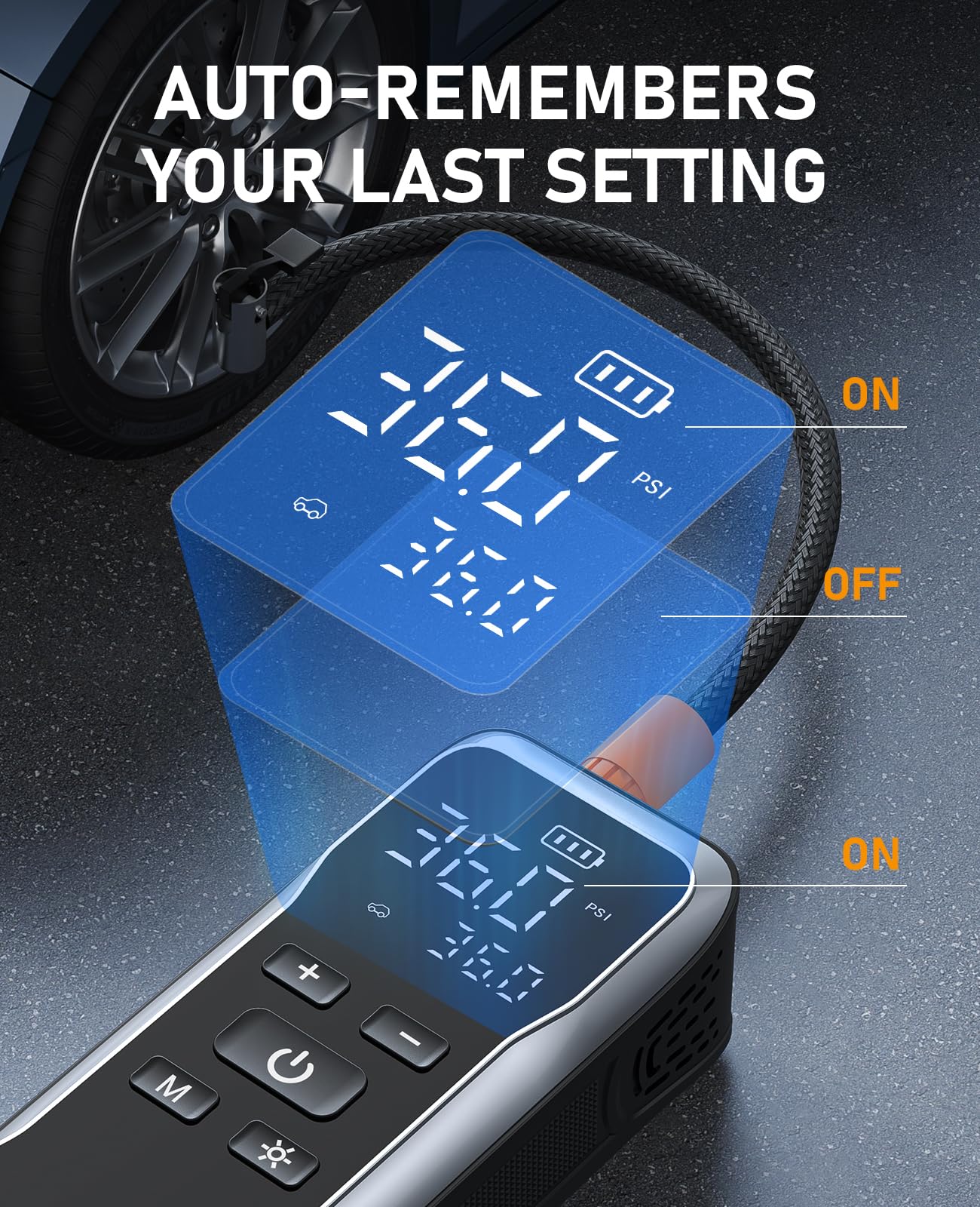 Tire Inflator Portable Air Compressor Battery and 12V DC Air Pump for Car Tires 150PSI Cordless Electric Bike — view 6