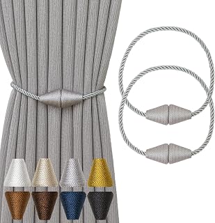 Magnetic Curtain Tiebacks 2 Pack Outdoor Rope Curtain Tie Backs Decorative Window Treatment Holdbacks for Home Decorative Curtain, Grey