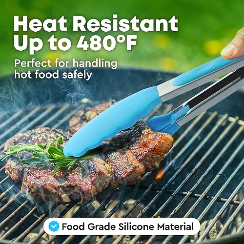 Miniatura 6 de Zulay - 2 unidades (9 y 12 pulgadas) pinzas para cocinar con puntas de silicona  Pinzas de cocina de acero inoxidable con mecanismo de bloqueo