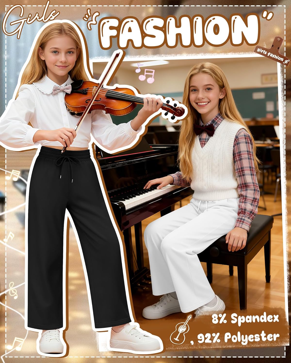 3 Pack Girls' Sweatpants Fleece Lined Wide Leg Drawstring Casual Kids Open Bottom Pants with Pockets Teen Girl - Image 5