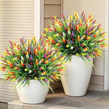 Agusbagli 48 Bundles Artificial Grass Fake Plants, Outdoor Fake Monkey Grass Greenery UV Resistant Faux Plastic Shrubs Arrangement for Patio Garden Porch Home Window Hanging Planter Decor, Mix