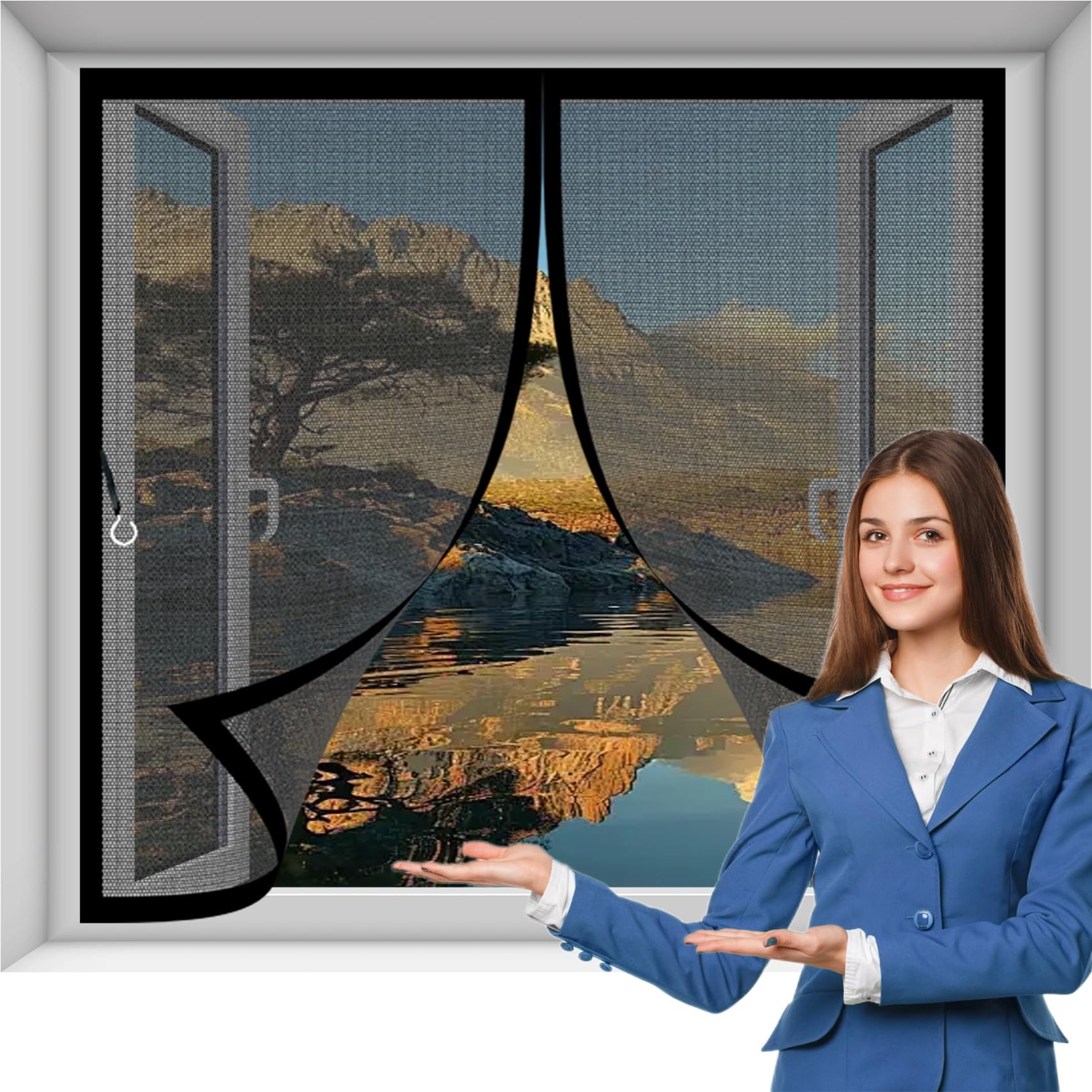 Rideau moustiquaire magnétique automatique noir de 86 x 126 cm pour fenêtre