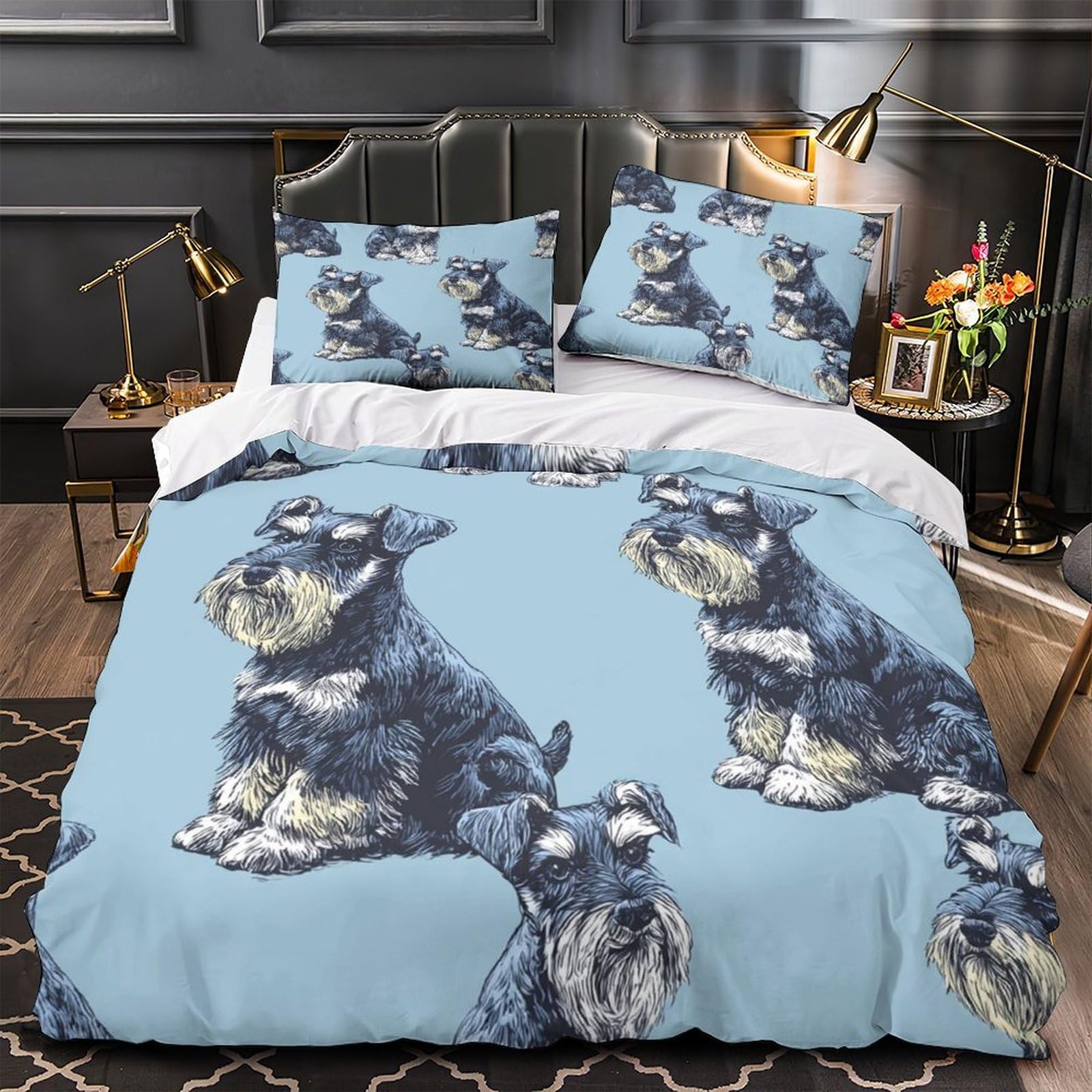 Housse de couette Schnauzer pour chambre d'ado vintage 135x200