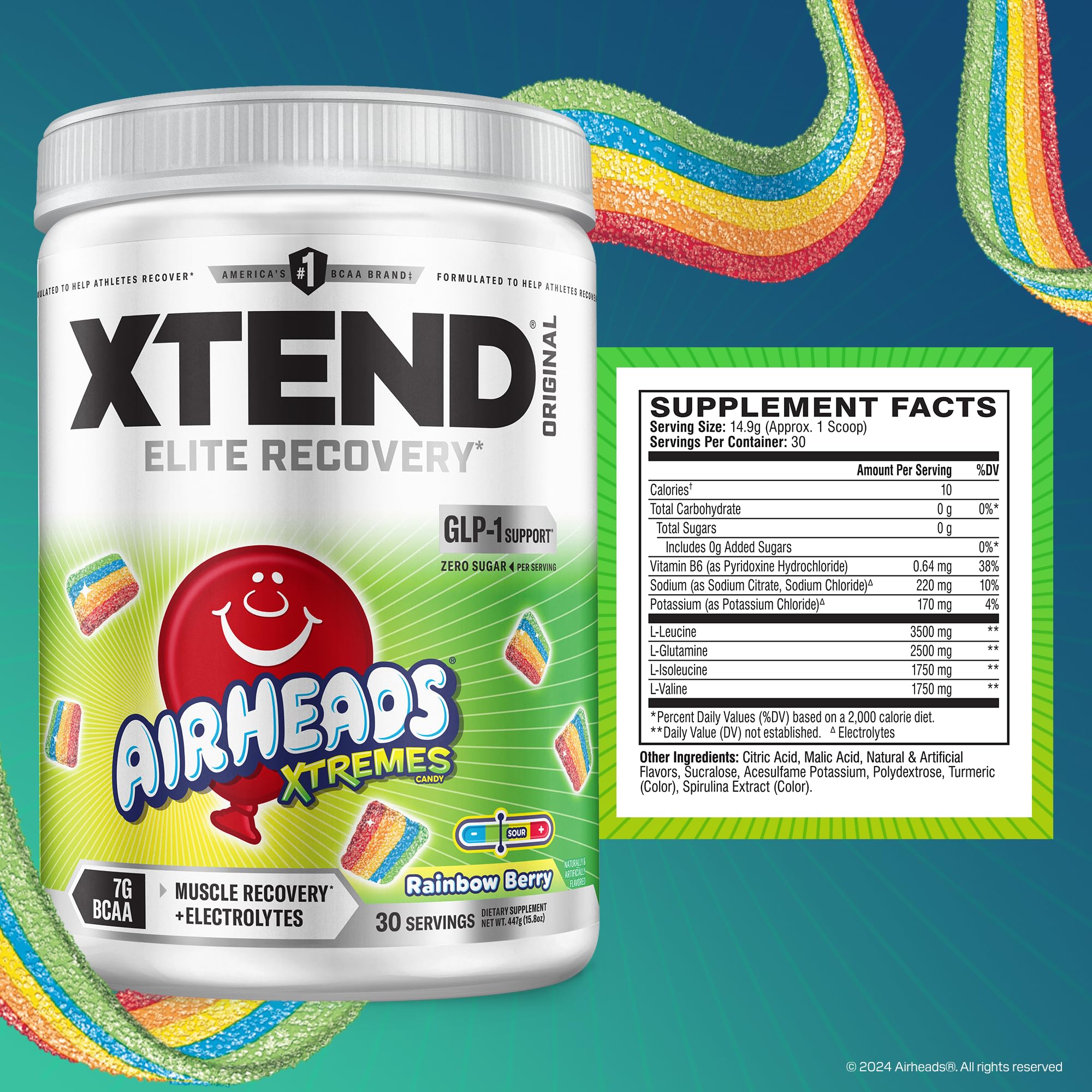 Xtend Original BCAA Powder, Zero Sugar, Air Heads Rainbow Berry, 30 Serv — Amazon image 2