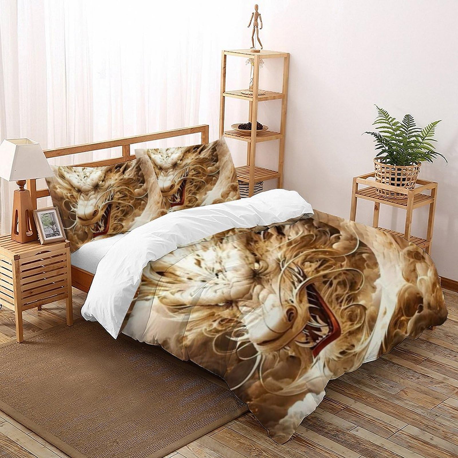 Housse de couette dragon d'or 220x240 cm en microfibre imprimée