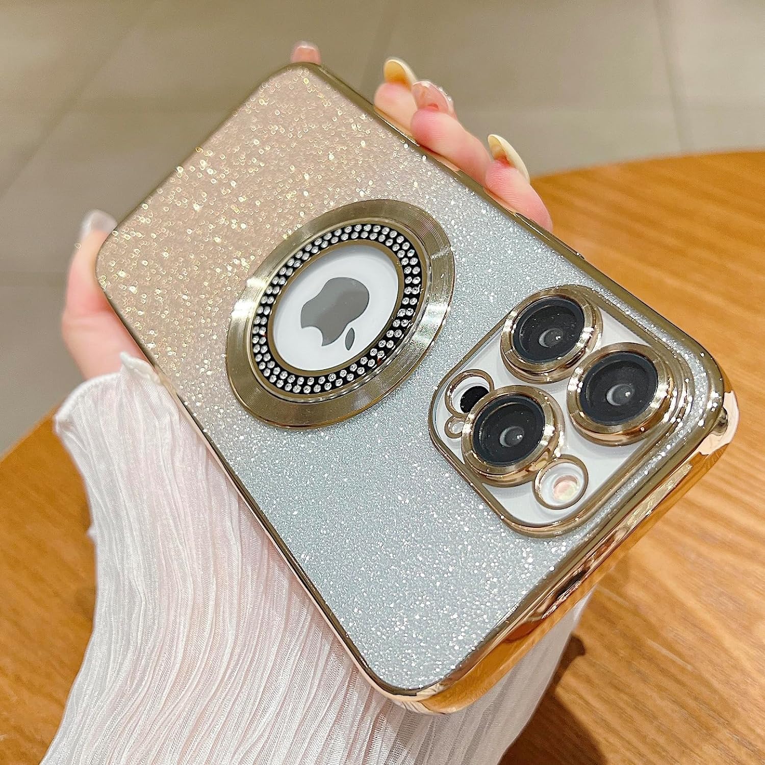 Misscase for iPhone 14 Pro Magnetic Glitter Case Compatible with MagSafe,Full Protection Slim Shockproof Anti-Scratch Case with Camera Lens Protector Logo View Dust-Proof Net for Women Gold - Image 3