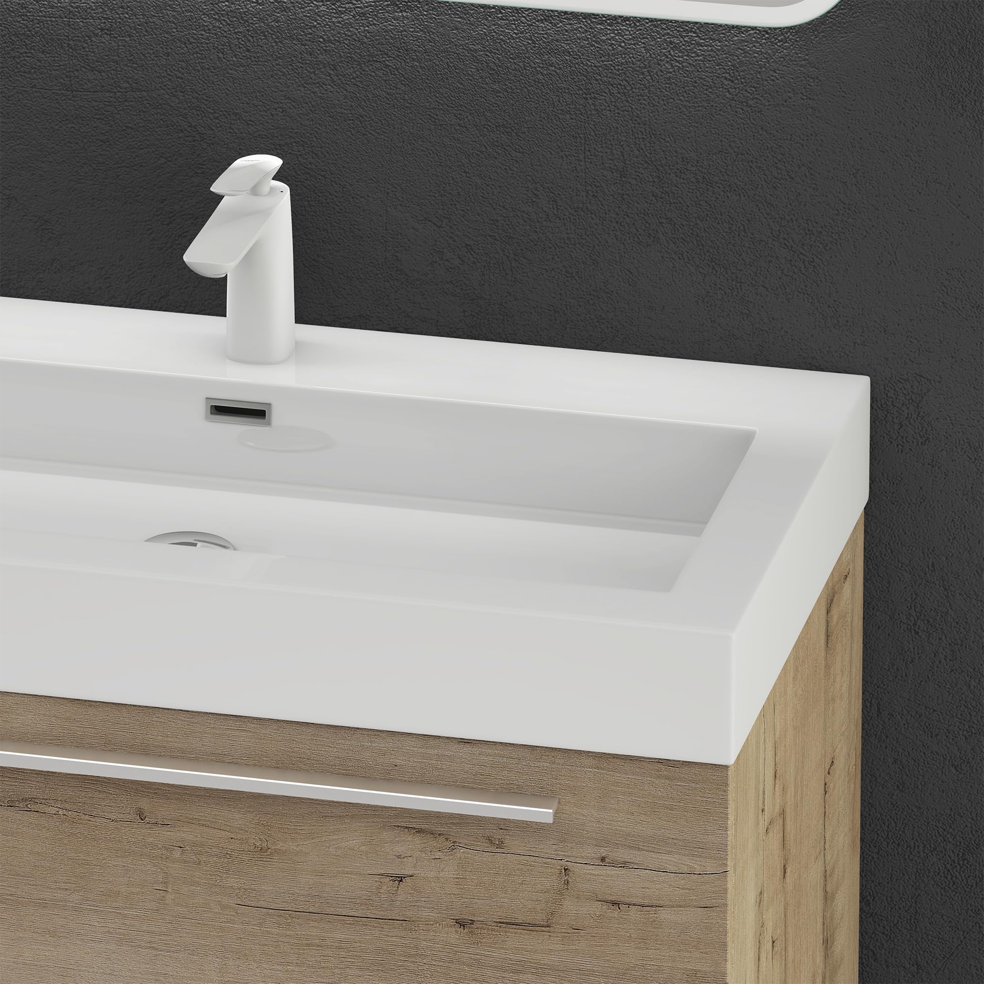 doporro Mobile Bagno Sospeso90cm, Mobiletto per Bagno con Lavabo, Rovere chiaro, Quadratto F161
