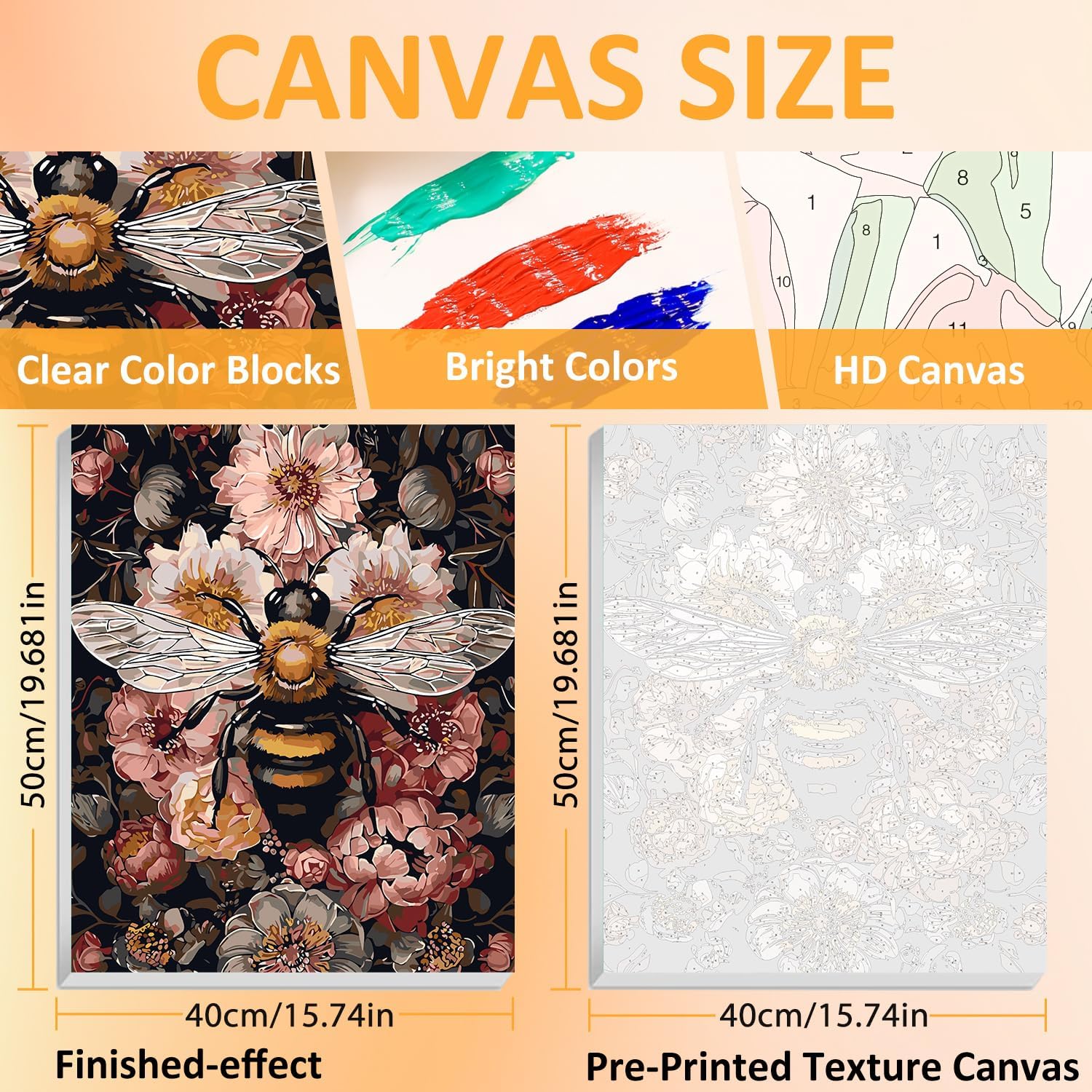 Framed Paint by Numbers Kit for Adults with Wooden Easel, Bee Paint by Numbers Kit for Adults, DIY Acrylic Oil Painting Kits with Brushes Gift Box for Home Wall Decor(16x20inch)