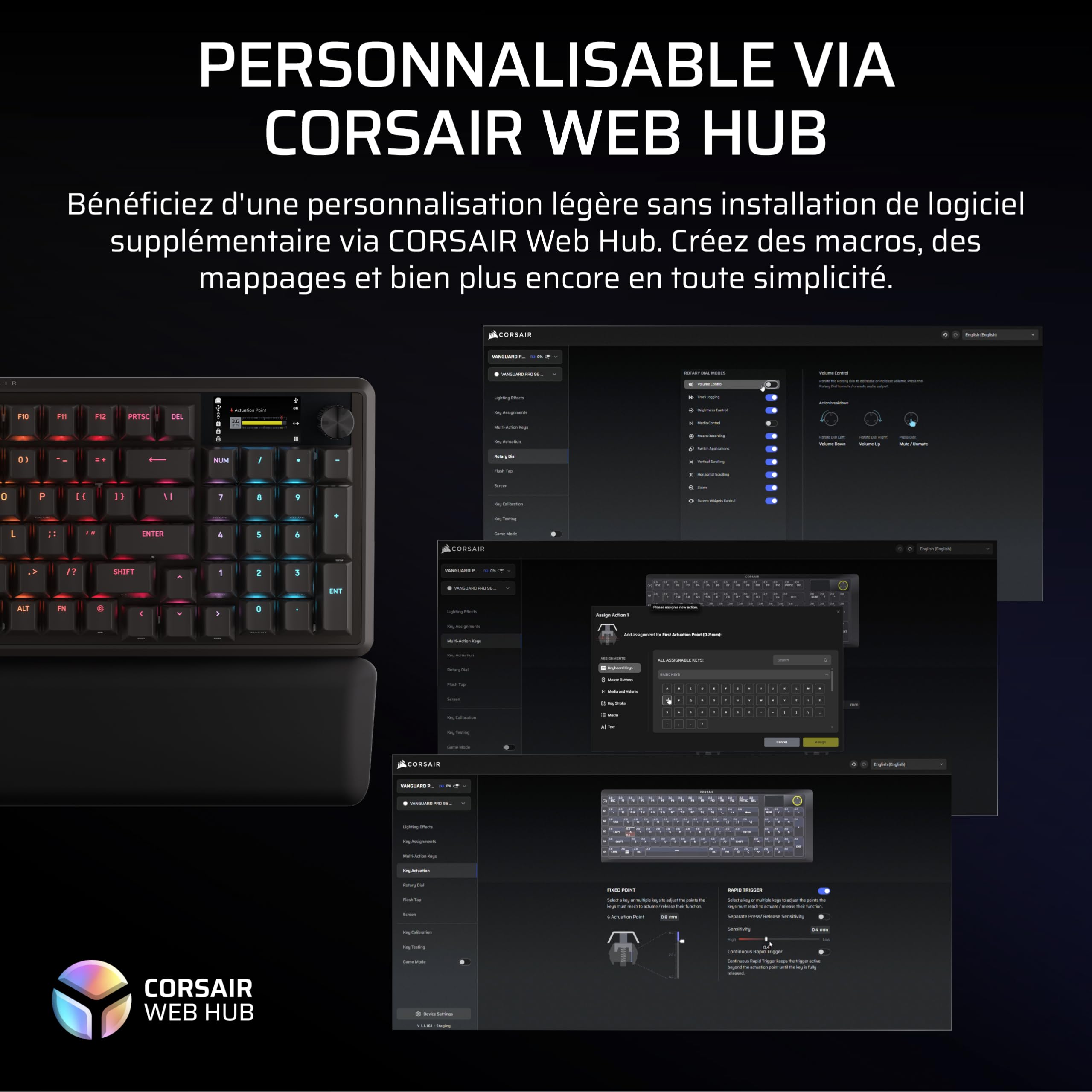 Corsair Vanguard Pro 96 Hall Effect Clavier de Jeu Mécanique Filaire Noir | AZERTY FR, 96%, MGX Hyperdrive Commutateurs, Interrogation 8 000 Hz, Rapid Trigger, Stream Deck Virtuel, SOCD Flashtap