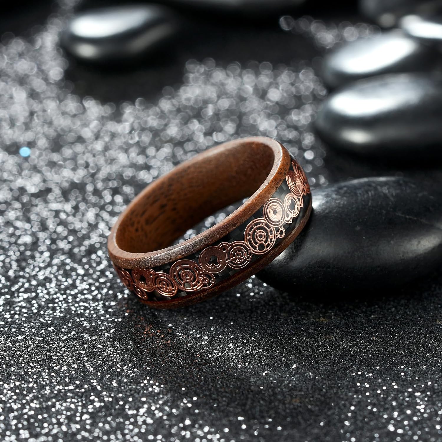 King Will Mens Wooden Wedding Band 8mm Nature Koa Wood Wedding Rings with Inlay - Image 5