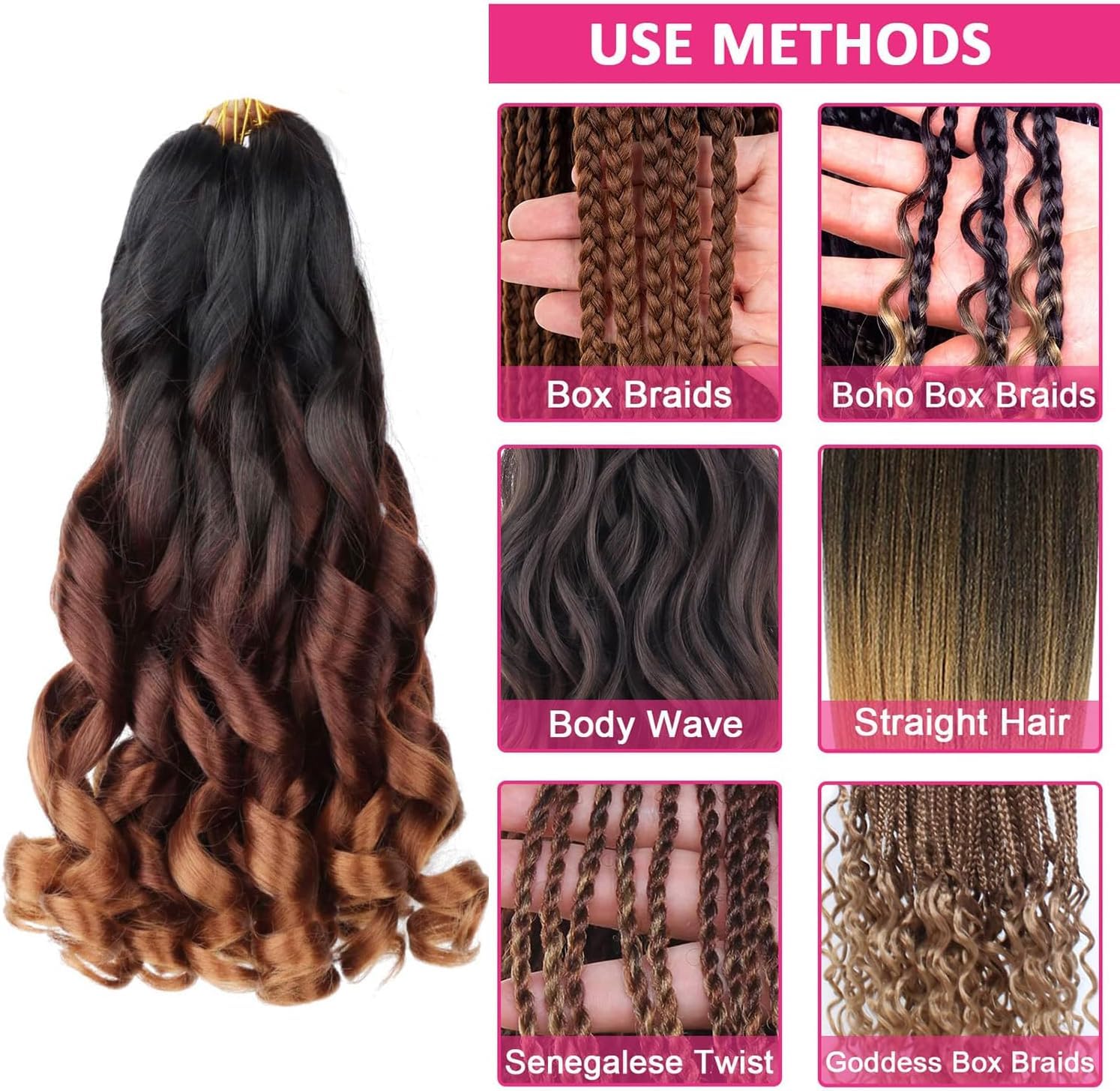 9Packs French Curl Braiding Hair Extension Crochet Braids Hair Extensions for Braiding Crochet Hair for Braiding Pre Stretched Braiding Hair (#4 - Image 4