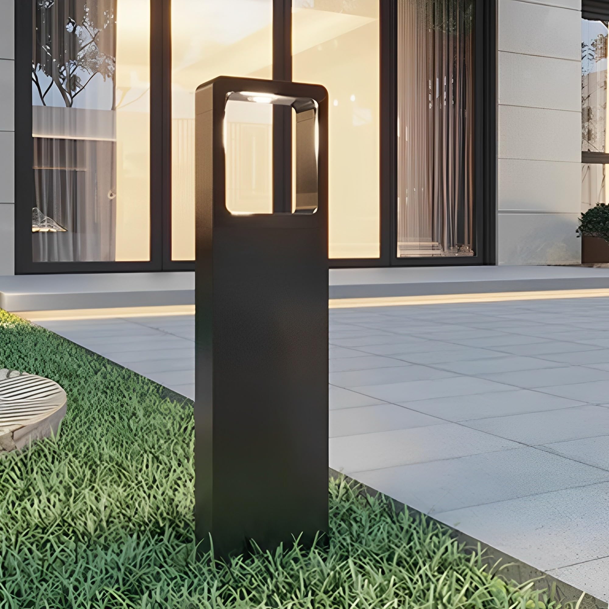 HELCEKOU Modern Landscape Path Light IP54 Waterproof Pathway Aluminum Housing Bollard Lights Black Square Garden Lighting Fixture for Courtyard Porch Patio Walkway Driveway
