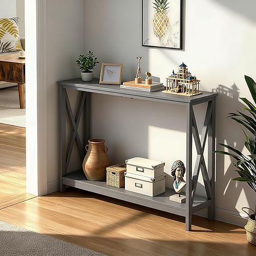 Miniatura 2 de ZENY Mesa consola, mesa de entrada, mesa de sofá estrecha con estantes de 2 niveles, mesa de entrada para sala de estar, entrada, pasillo, vestíbulo