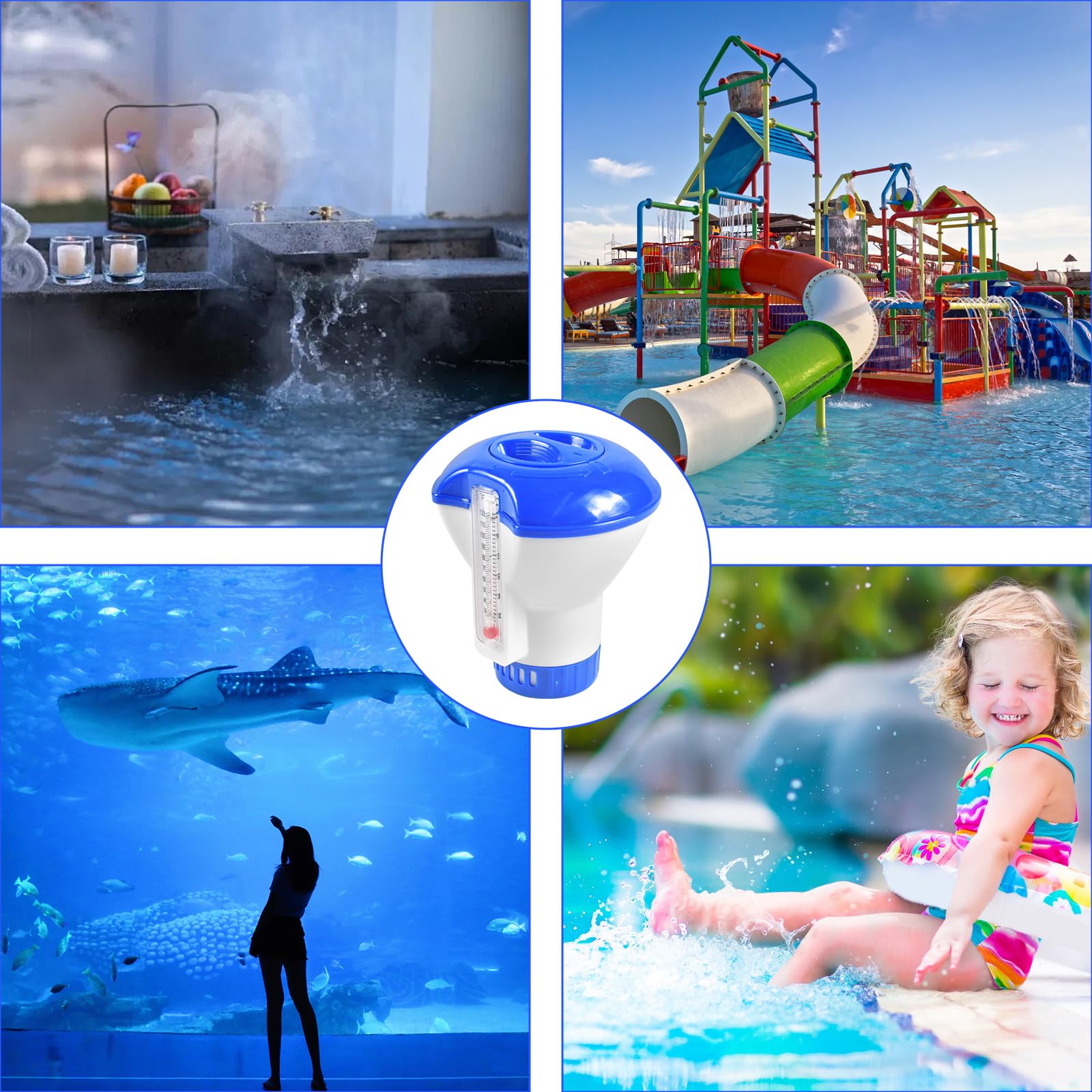 Forhome 5 Zoll Großer Dosierschwimmer, Chlordosierer mit Thermometer 20-200g, Chlor & Brom Tabletten Einstellbar Behälter, Pool Zubehör für Große und Kleine Pools Whirlpool