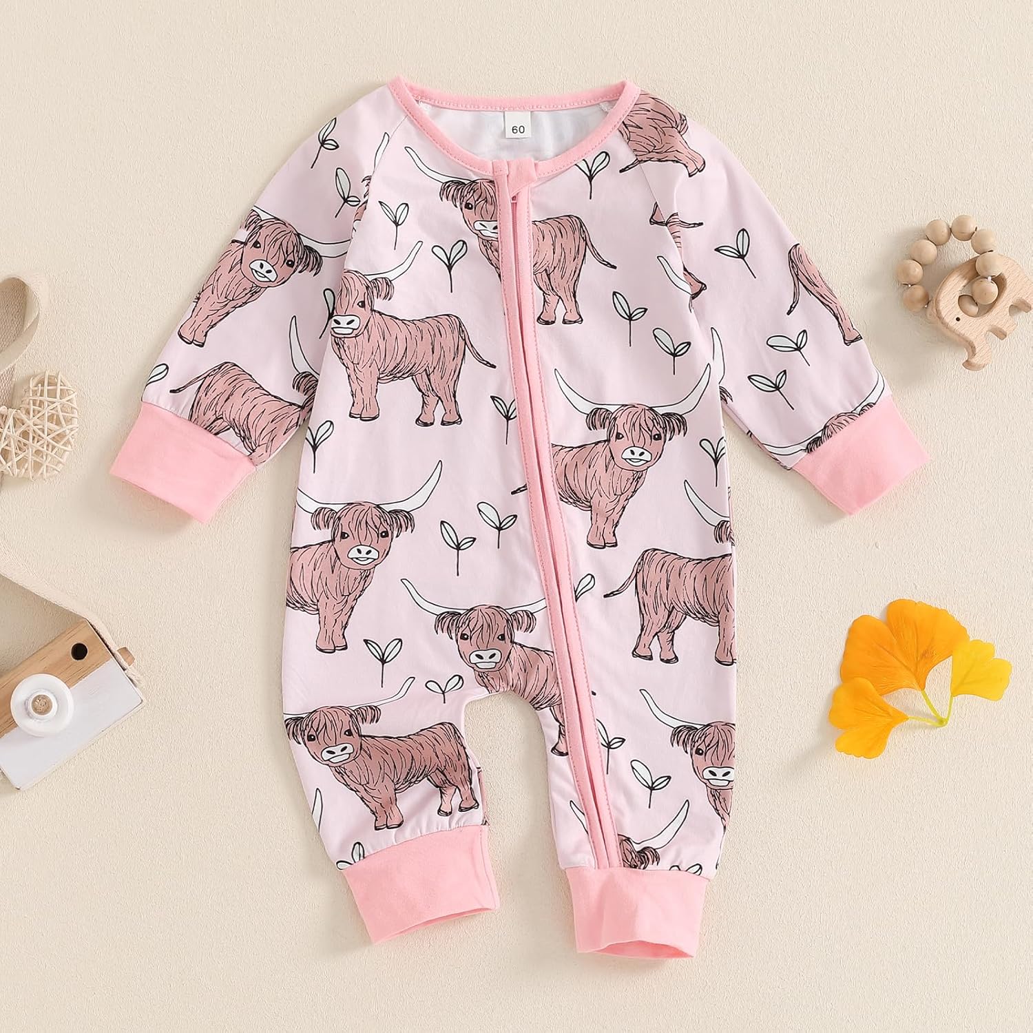 Newborn Baby Boy Girl Clothes Western Cow Print Long Sleeve Romper Jumpsuit One Piece Fall Winter Outfit - Image 2