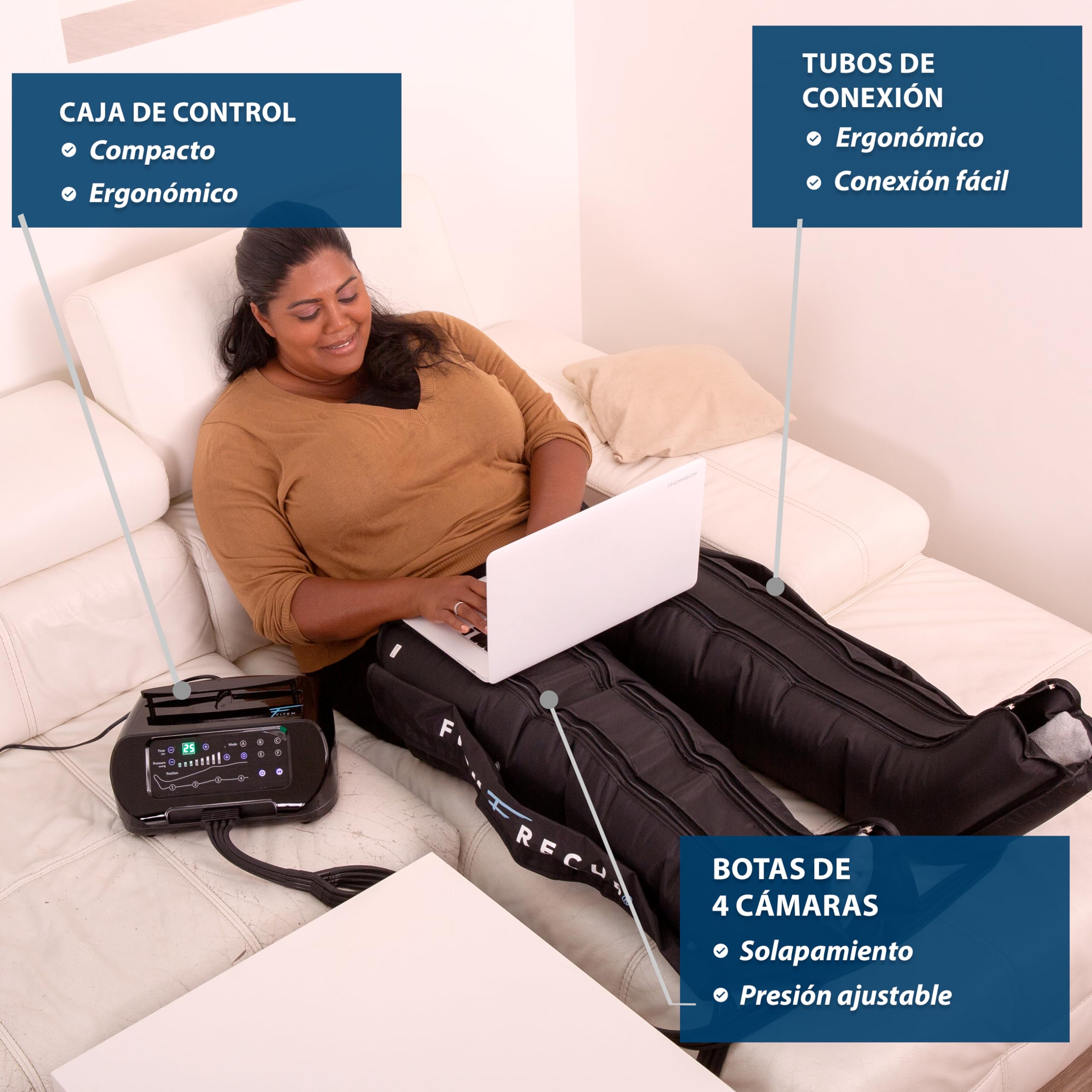 FITEM Botas Presoterapia Talla M 4 Cámaras 6 Modos 30-240 mmHg | Masaje Y Drenaje De Piernas, Recuperacion Deportiva, Piernas Largas, Dispositivo De Gama Alta, 6 Modos, 6 Modos De Masaje