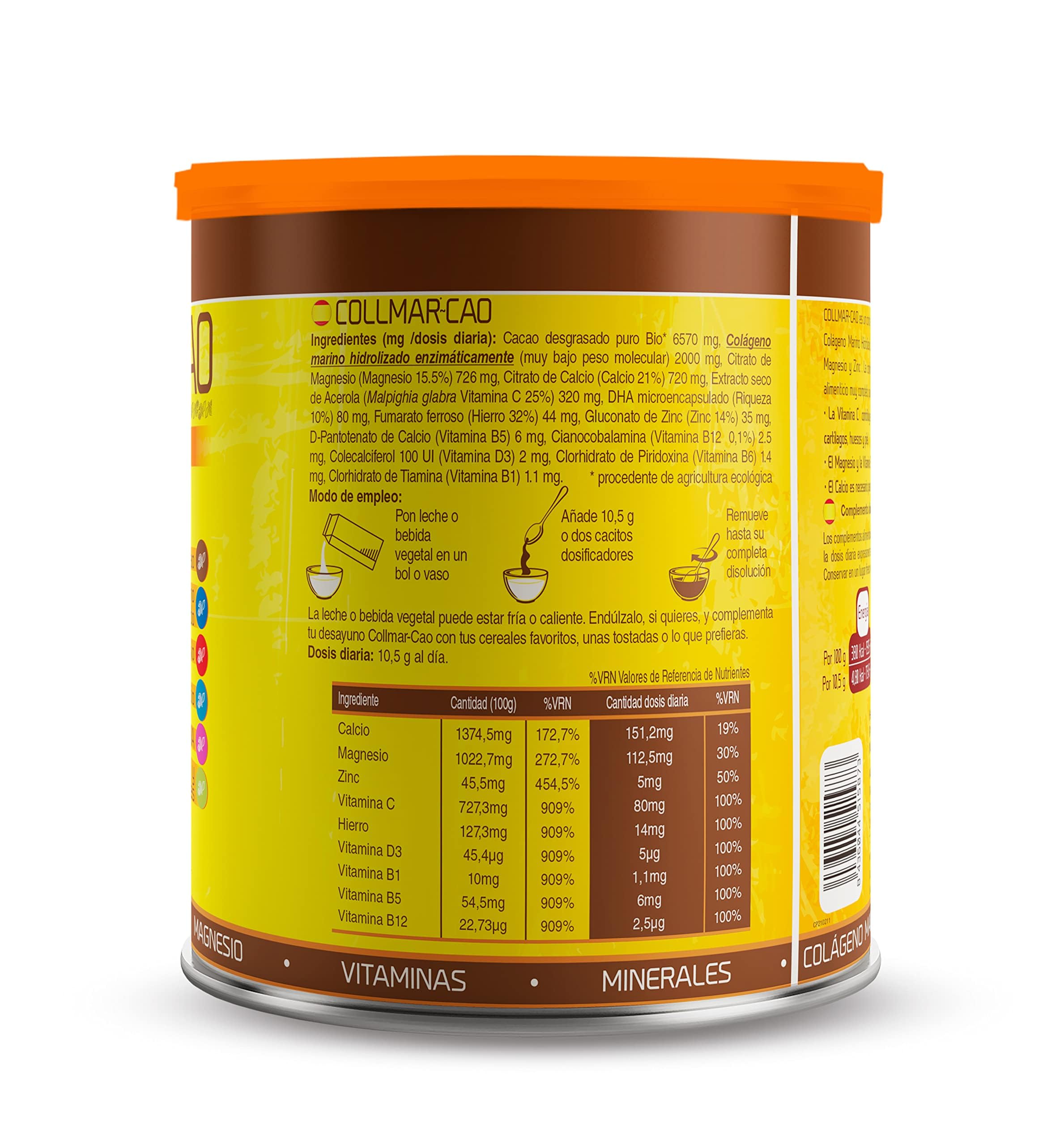 DRASANVI COLLMAR CAO | Colageno Marino Hidrolizado | Proteínas | Vitaminas + Magnesio + Calcio + Zinc | Tu desayuno más completo | 300 g
